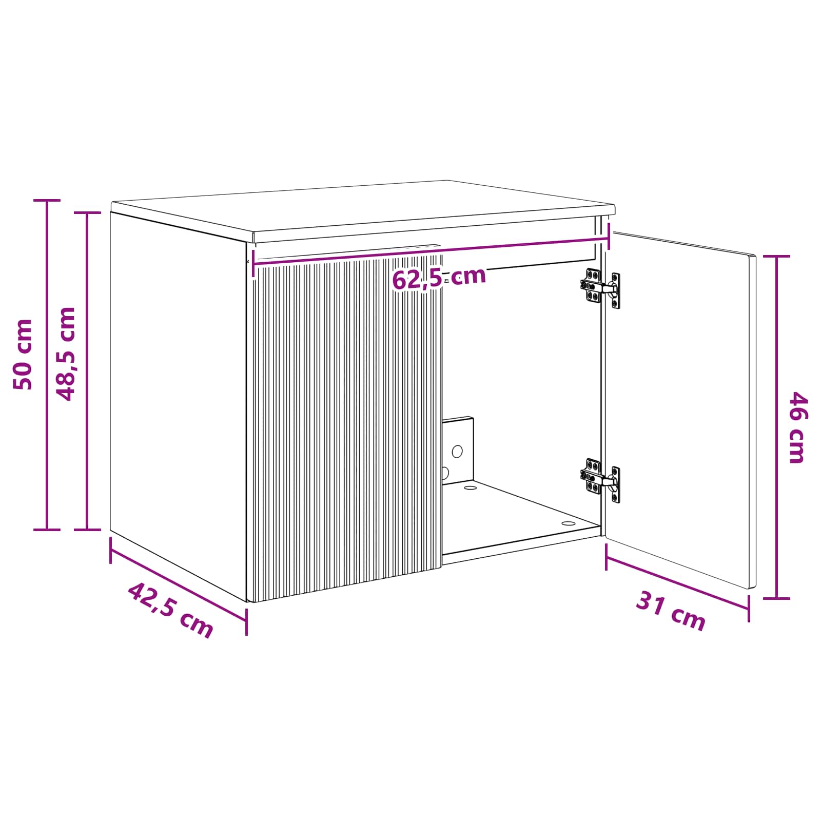 vidaXL Wand Gemonteerde Badkamerkast Wit 62,5 x 44,5 x 50 cm