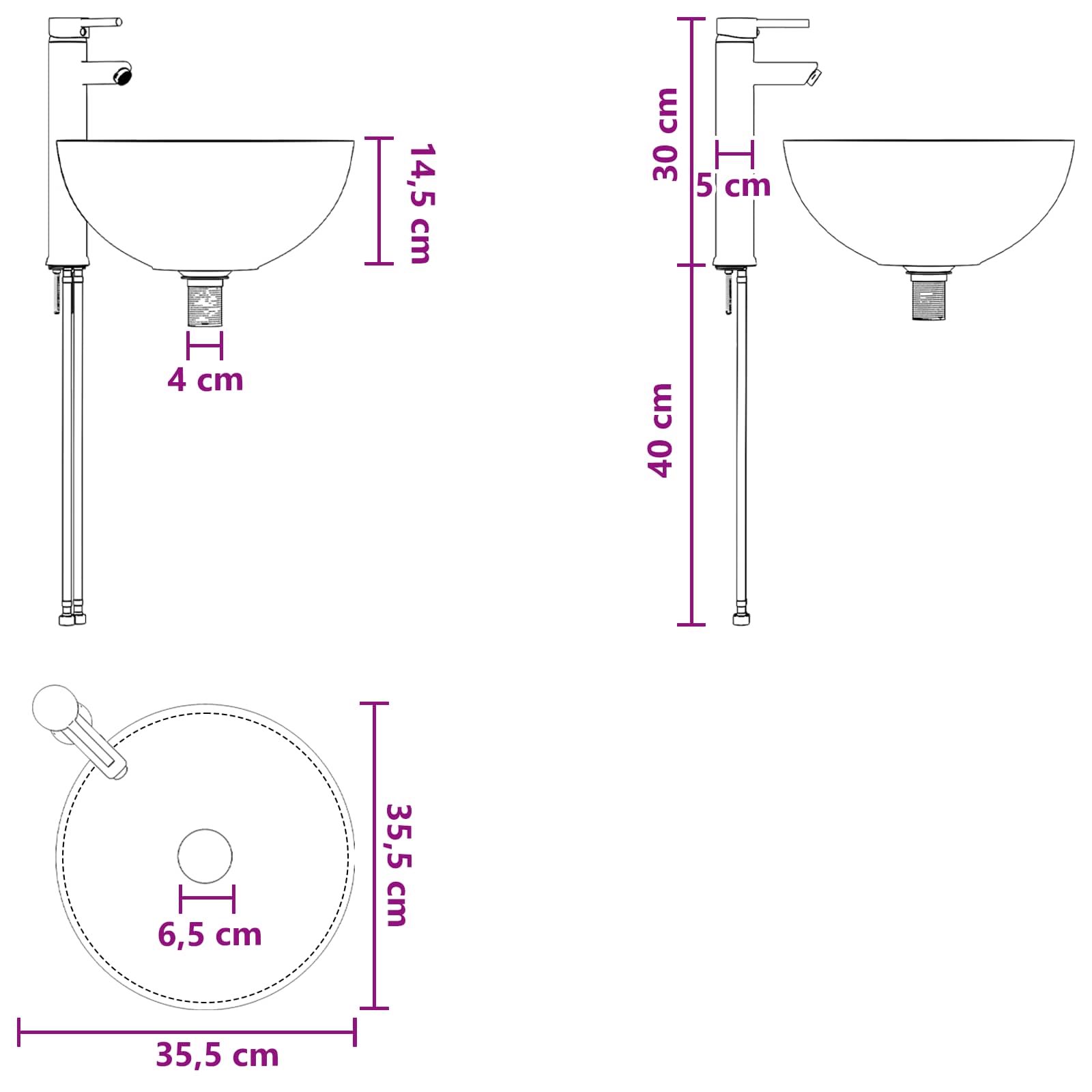vidaXL Wandgemonteerde wastafelmeubel Wit 39 x 41 x 64,5 cm