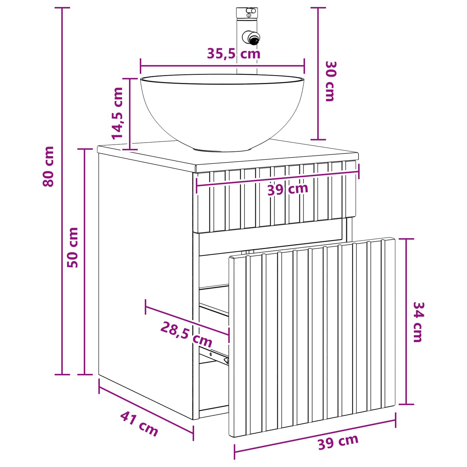 vidaXL Wandgemonteerde wastafelmeubel Wit 39 x 41 x 64,5 cm