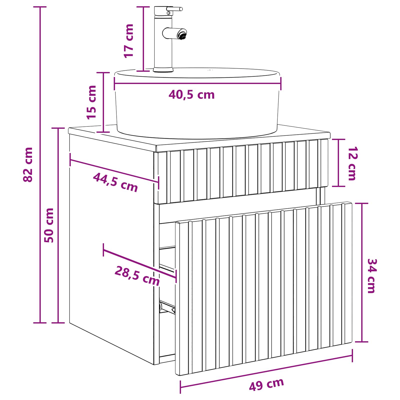 vidaXL Wandgemonteerde wastafelmeubel Wit 49 x 44,5 x 65 cm