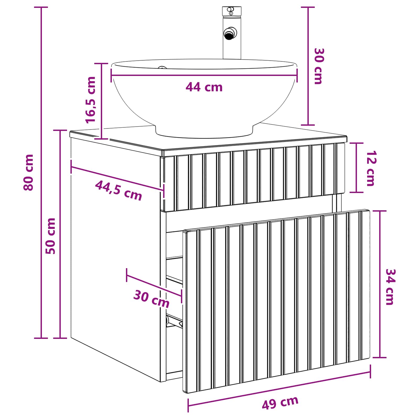 vidaXL Wandgemonteerde wastafelmeubel Wit 49 x 44,5 x 66,5 cm
