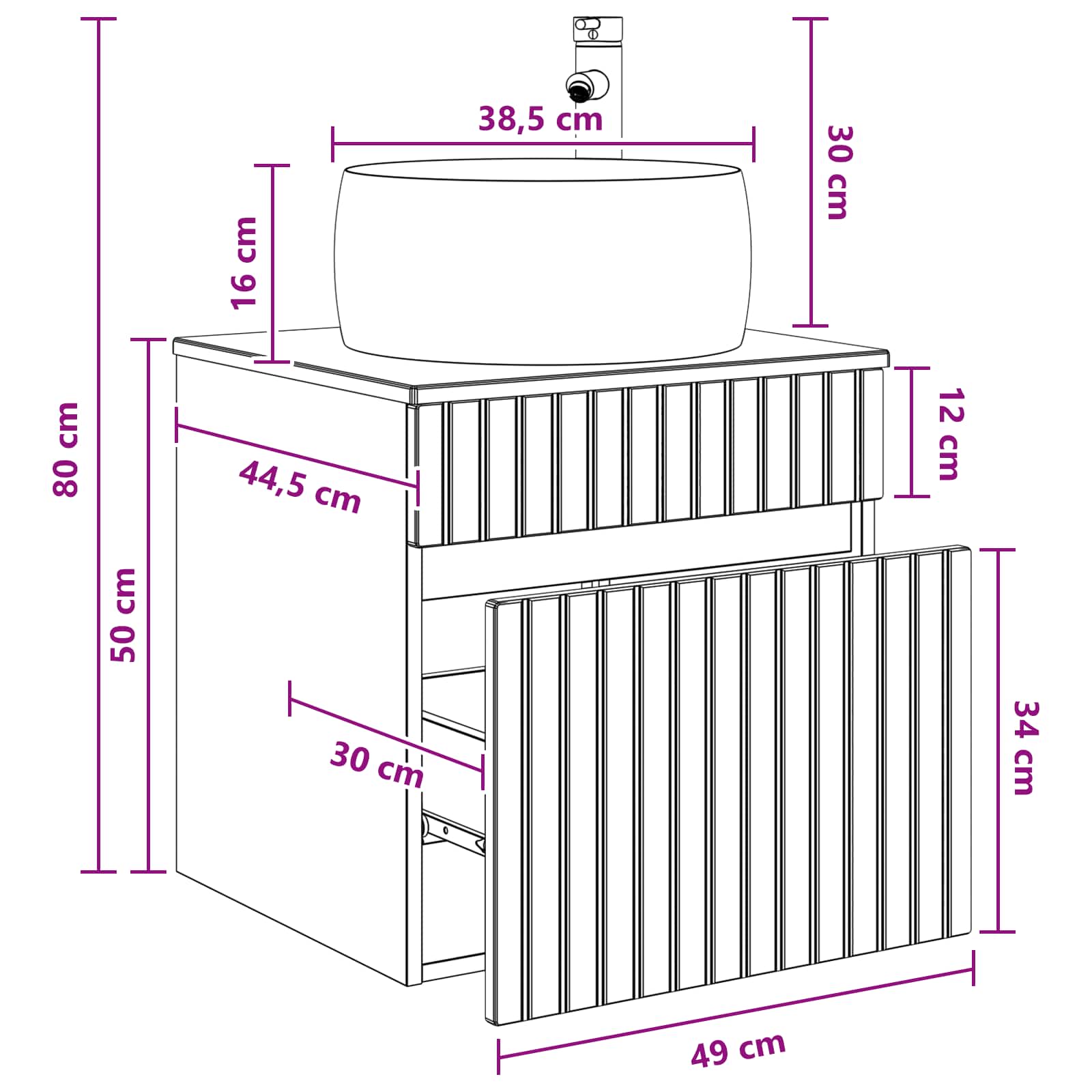 vidaXL Wandgemonteerde wastafelmeubel Wit 49 x 44,5 x 66 cm