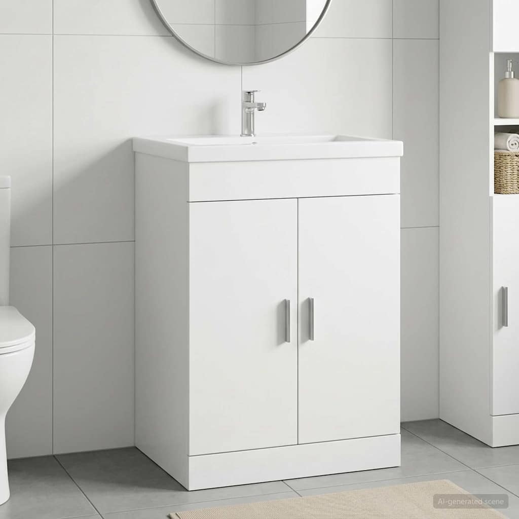vidaXL Badkamer Onder Wasbak Kast Wit 56 x 37,5 x 81 cm Bewerkt hout