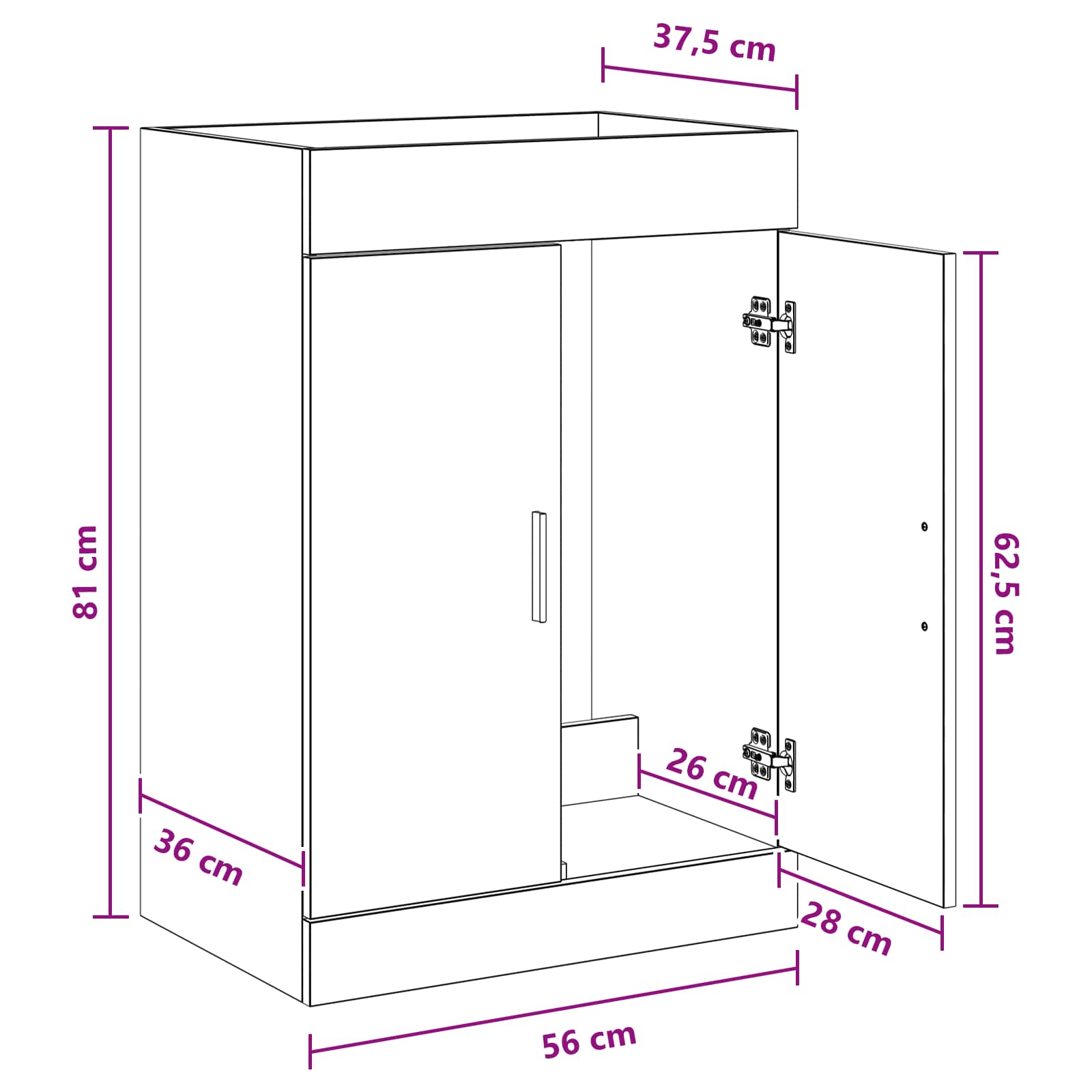 vidaXL Badkamer Onder Wasbak Kast Wit 56 x 37,5 x 81 cm Bewerkt hout