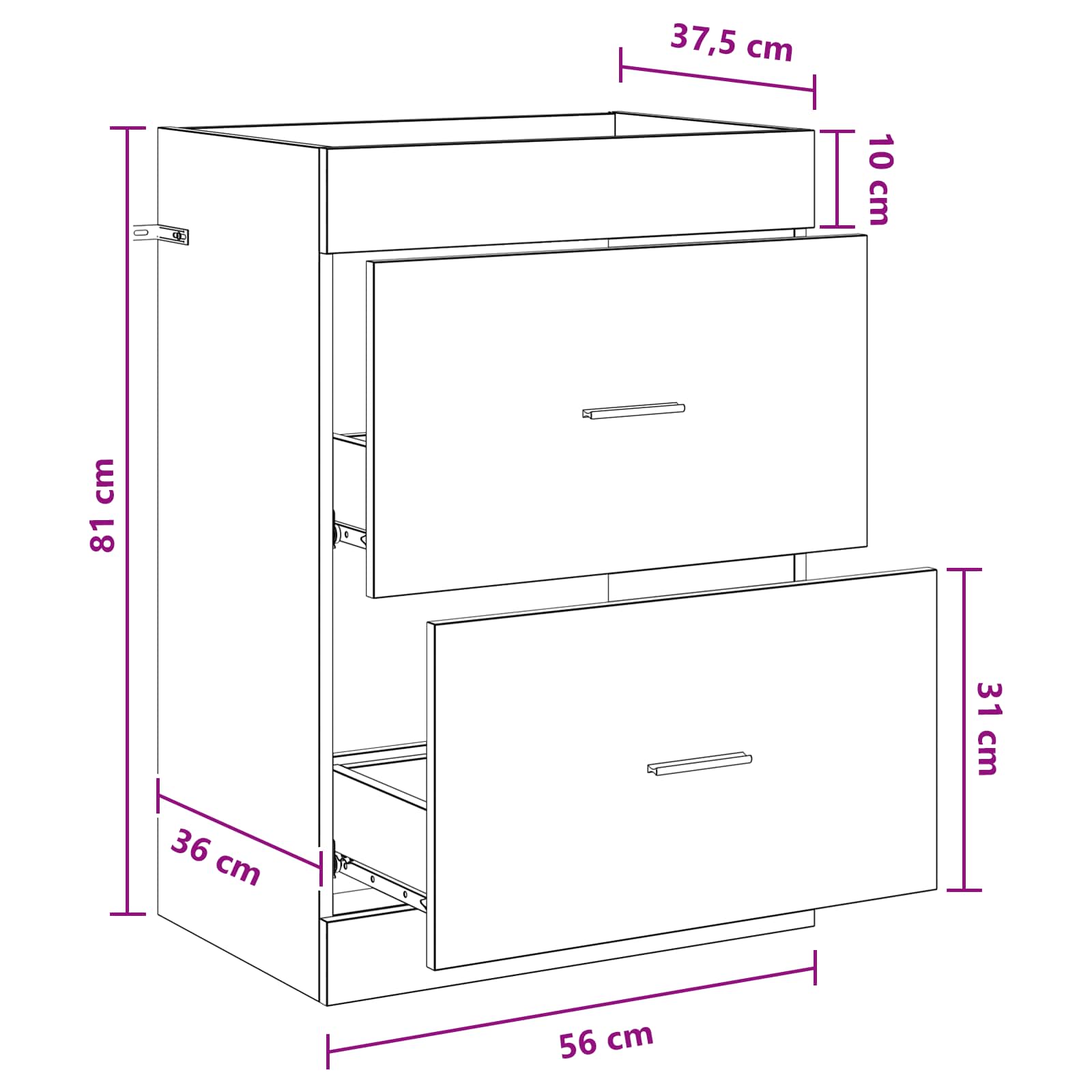 vidaXL Badkamer Onder Wasbak Kast Wit 56 x 37,5 x 81 cm Bewerkt hout