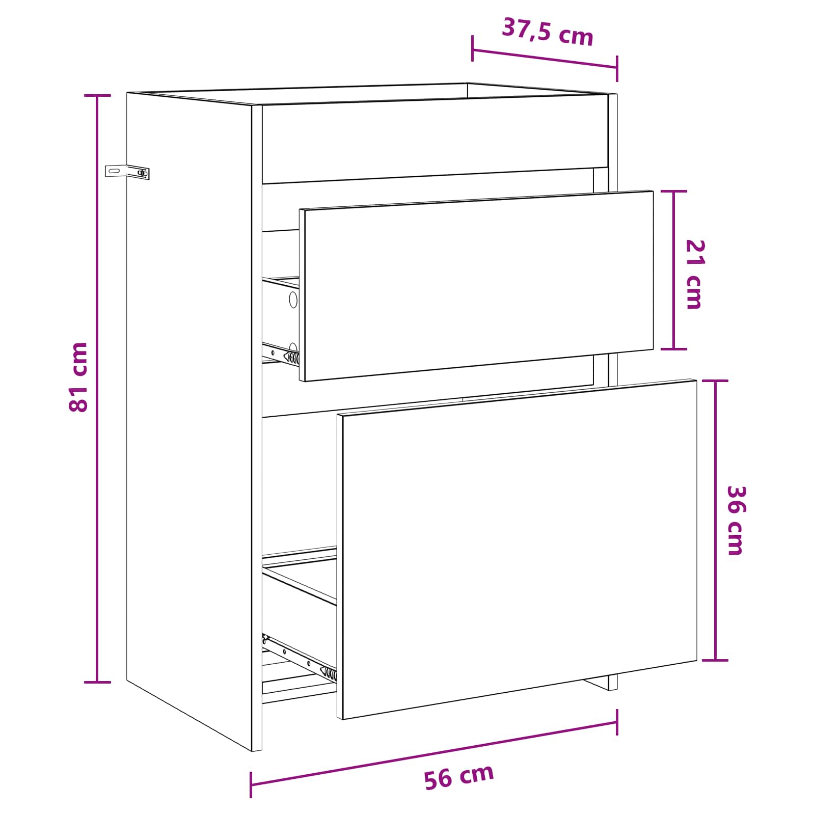 vidaXL Badkamer Onder Wasbak Kast Wit 56 x 37,5 x 81 cm Bewerkt hout