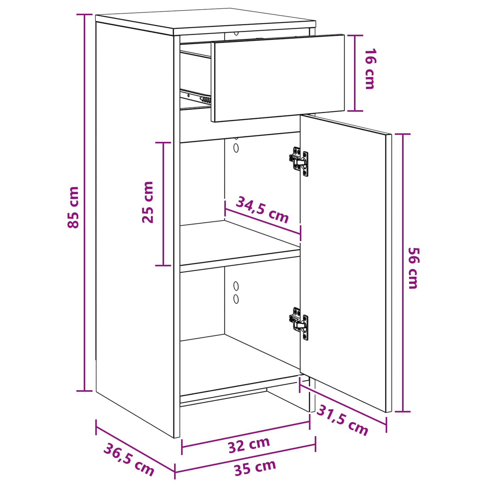 vidaXL Badkamerkast Wit 35 x 36,5 x 85 cm Bewerkt hout
