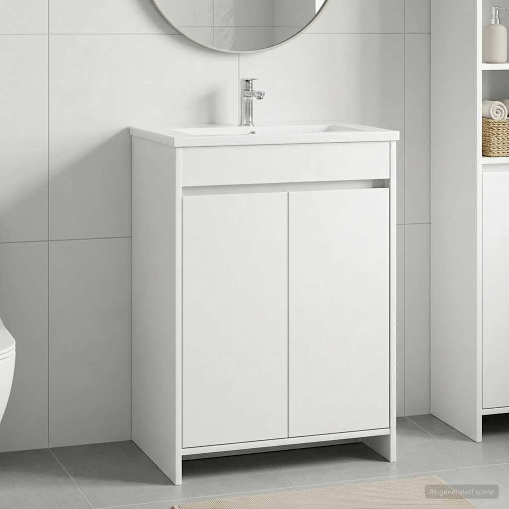 vidaXL Badkamer Onder Wasbak Kast Wit 56 x 37,5 x 81 cm Bewerkt hout