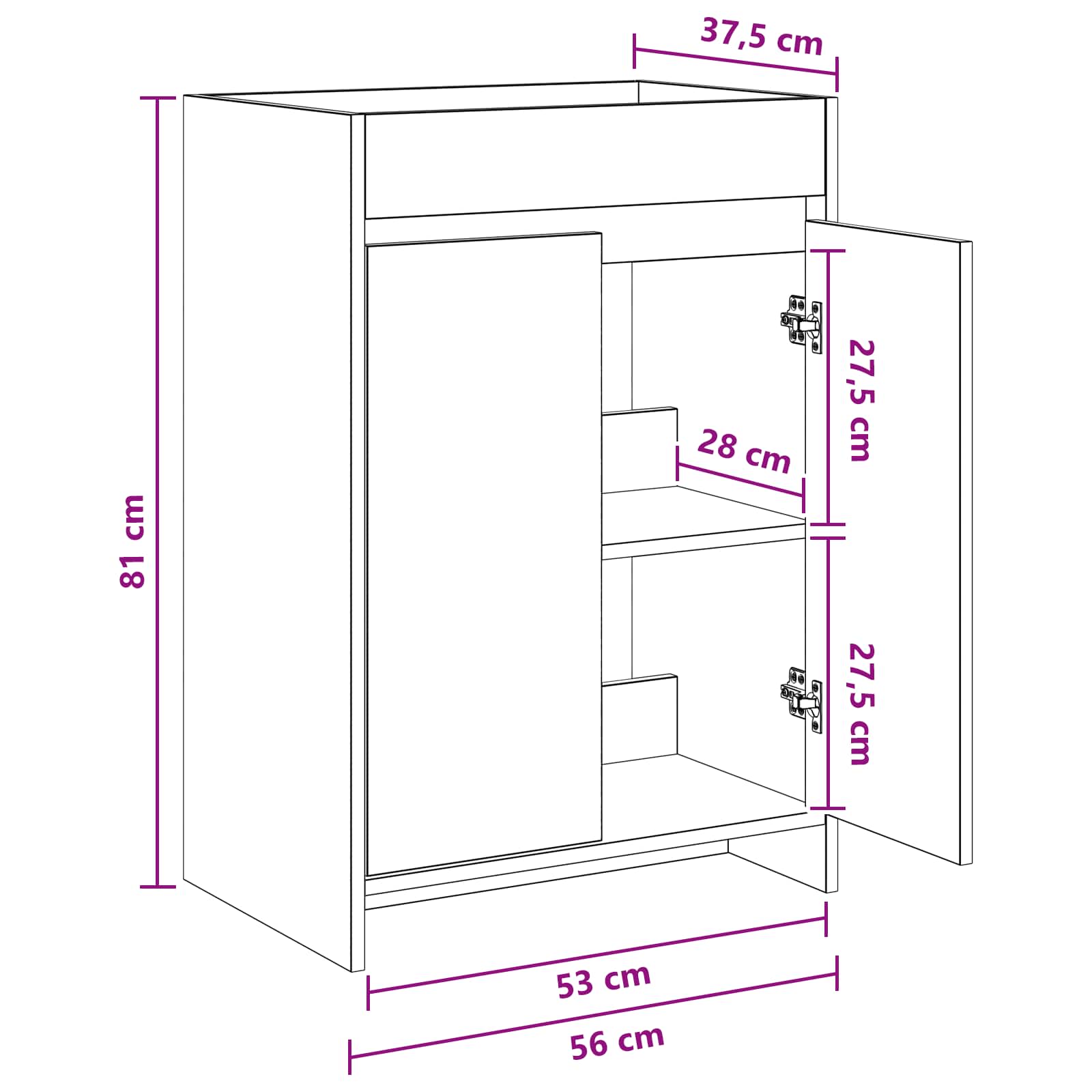 vidaXL Badkamer Onder Wasbak Kast Wit 56 x 37,5 x 81 cm Bewerkt hout