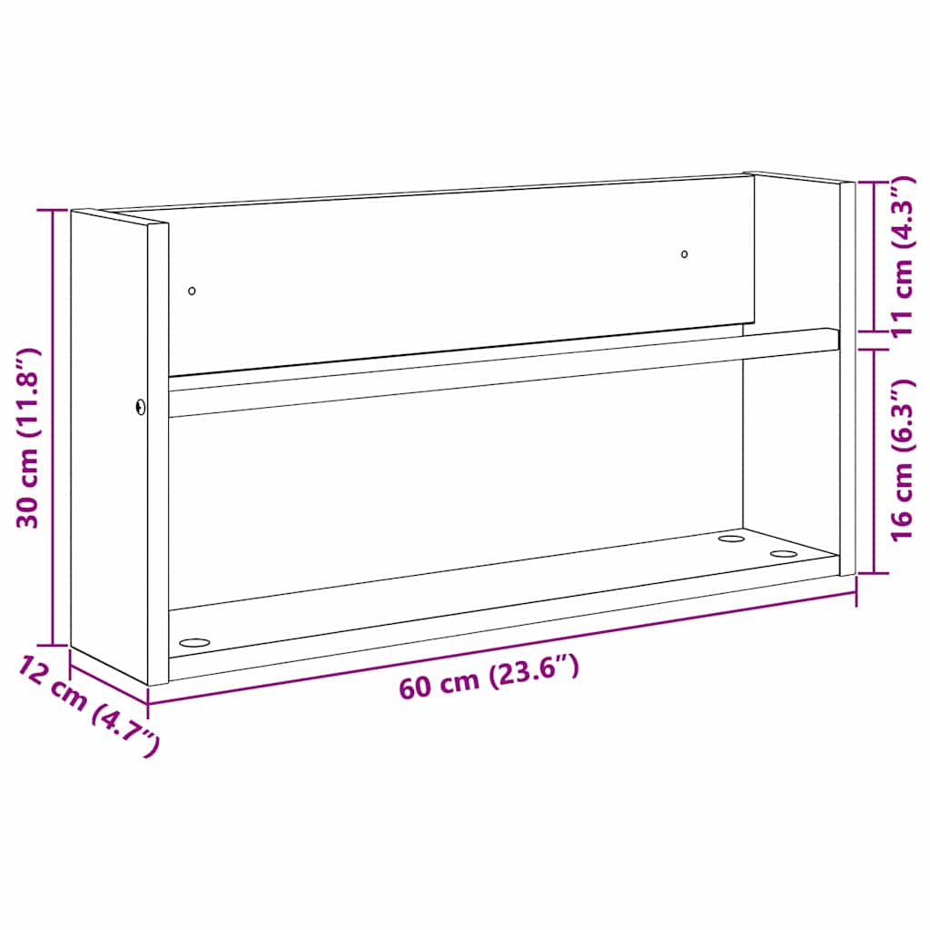 vidaXL Tijdschrift Rek Zwart Eiken 60 x 12 x 30 cm Bewerkt hout