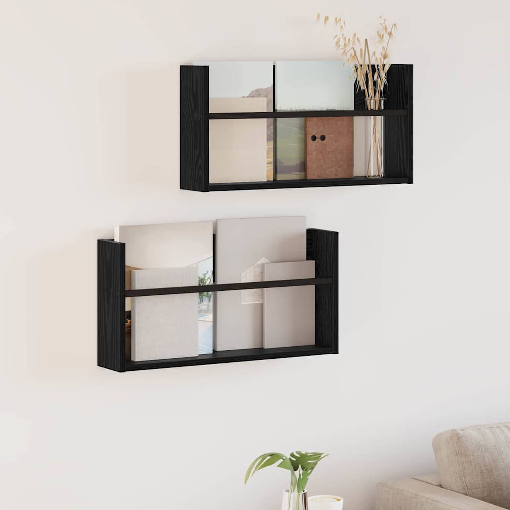 vidaXL Tijdschrift Rek Zwart Eiken 60 x 12 x 30 cm Bewerkt hout