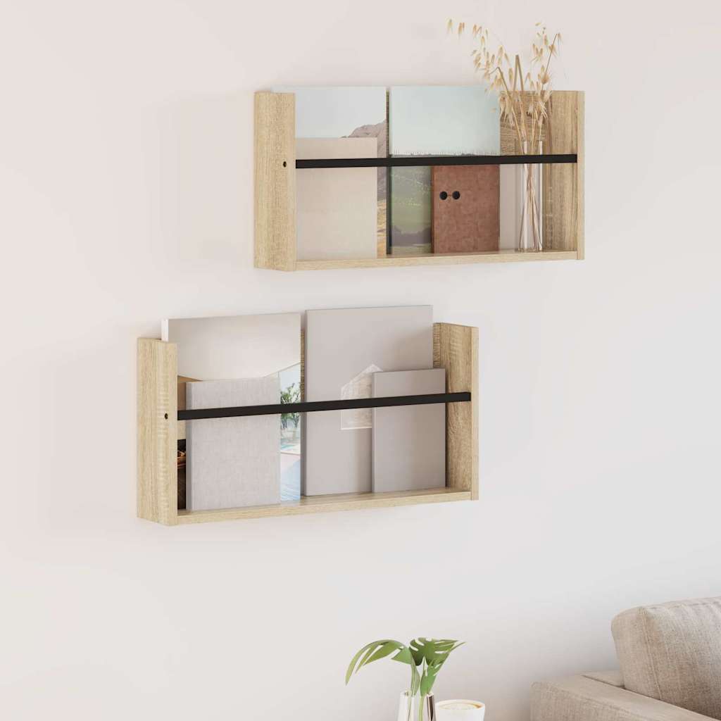 vidaXL Tijdschrift Rek Zwart Eiken 60 x 12 x 30 cm Bewerkt hout