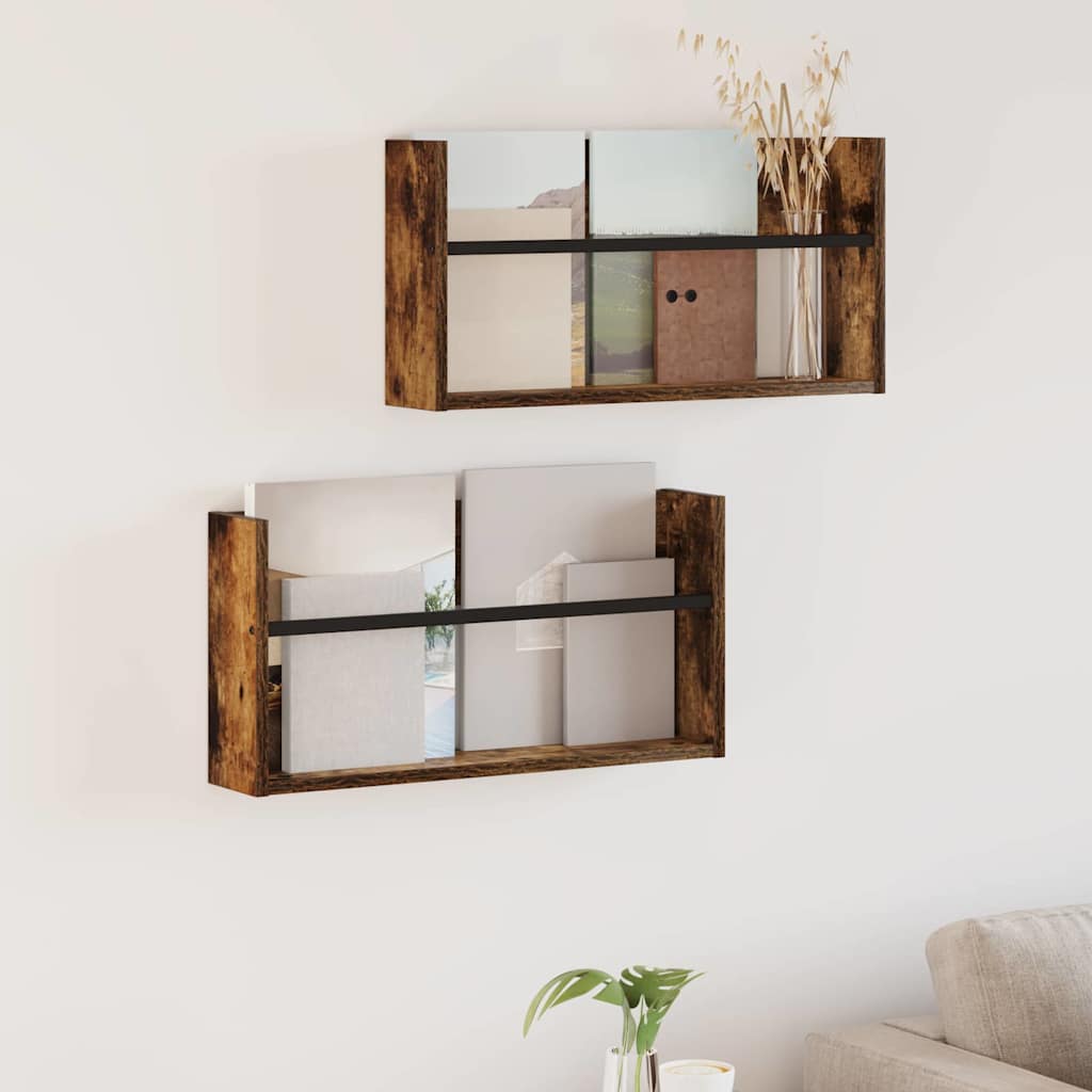vidaXL Tijdschrift Rek Zwart Eiken 60 x 12 x 30 cm Bewerkt hout