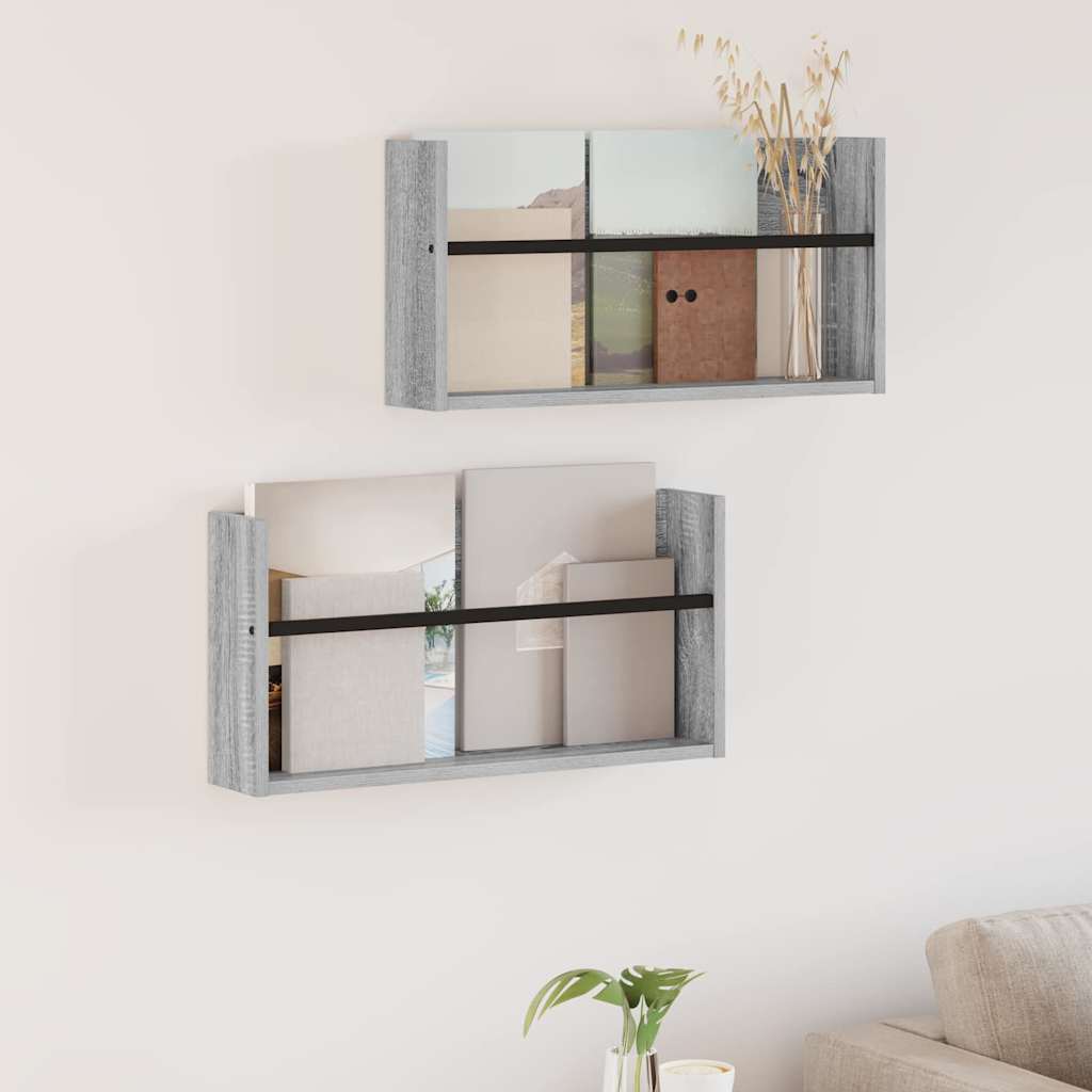 vidaXL Tijdschrift Rek Zwart Eiken 60 x 12 x 30 cm Bewerkt hout