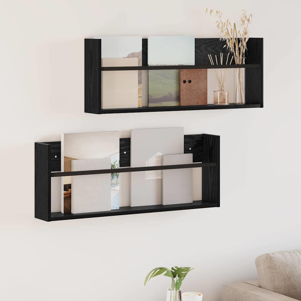 vidaXL Tijdschrift Rek Zwart Eiken 60 x 12 x 30 cm Bewerkt hout