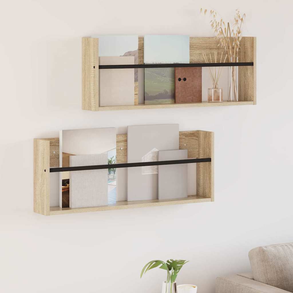 vidaXL Tijdschrift Rek Zwart Eiken 60 x 12 x 30 cm Bewerkt hout