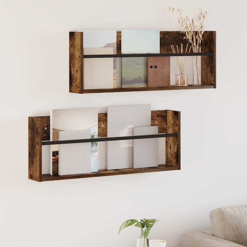 vidaXL Tijdschrift Rek Zwart Eiken 60 x 12 x 30 cm Bewerkt hout