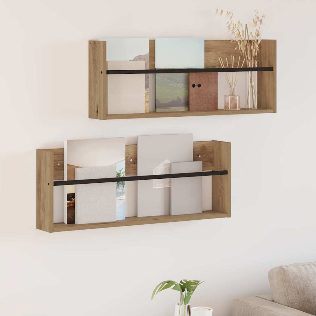 vidaXL Tijdschrift Rek Zwart Eiken 60 x 12 x 30 cm Bewerkt hout