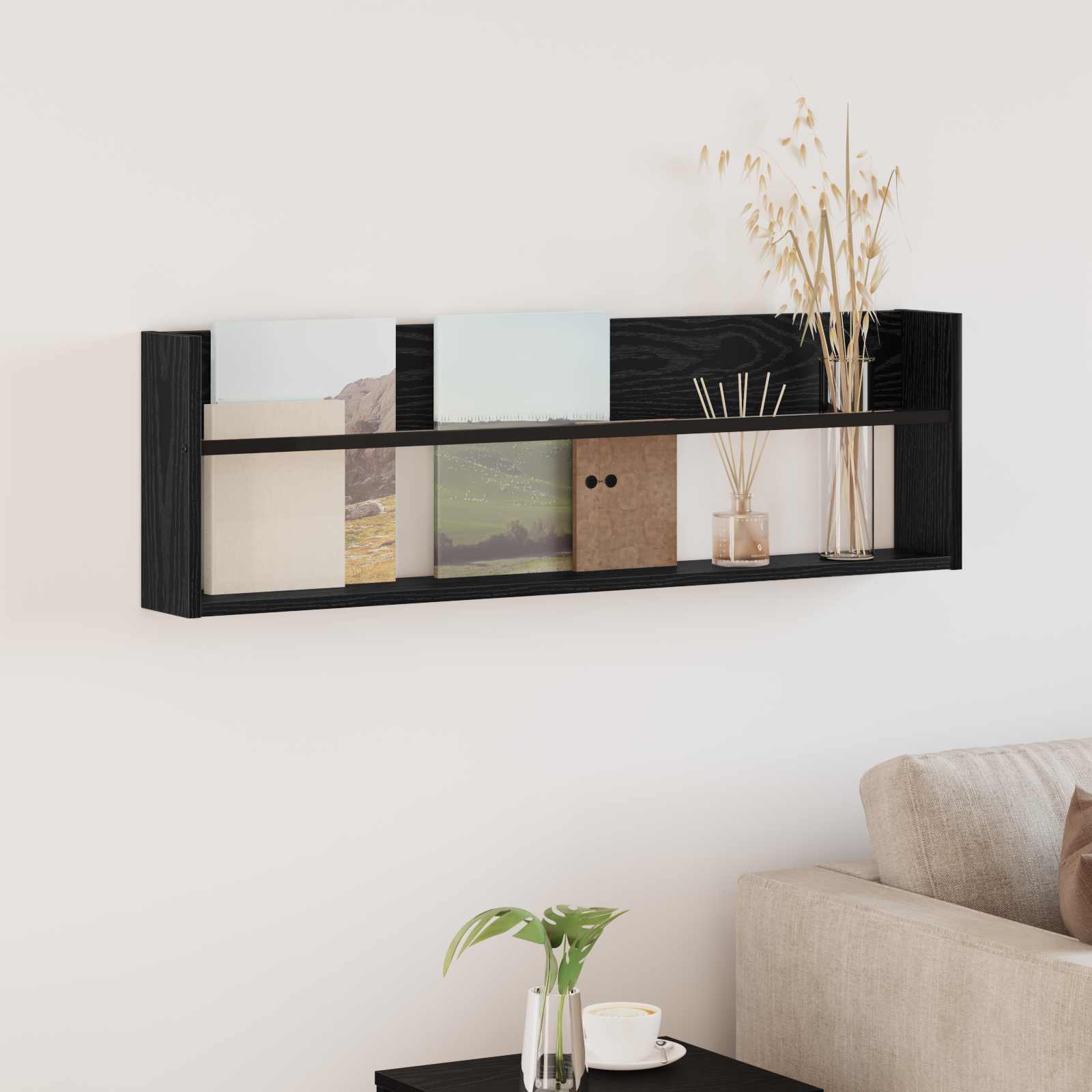 vidaXL Tijdschrift Rek Zwart Eiken 60 x 12 x 30 cm Bewerkt hout