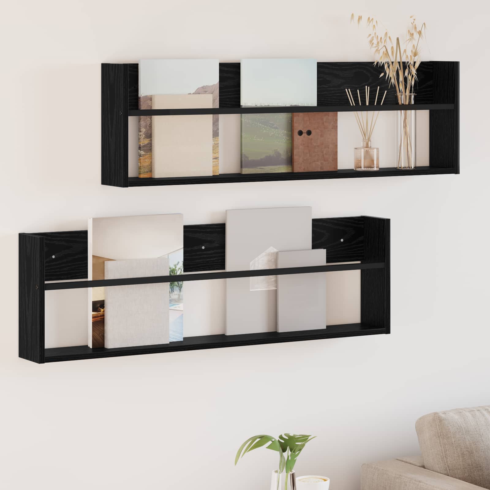 vidaXL Tijdschrift Rek Zwart Eiken 60 x 12 x 30 cm Bewerkt hout