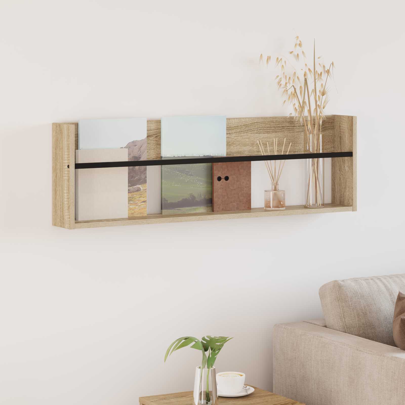 vidaXL Tijdschrift Rek Zwart Eiken 60 x 12 x 30 cm Bewerkt hout