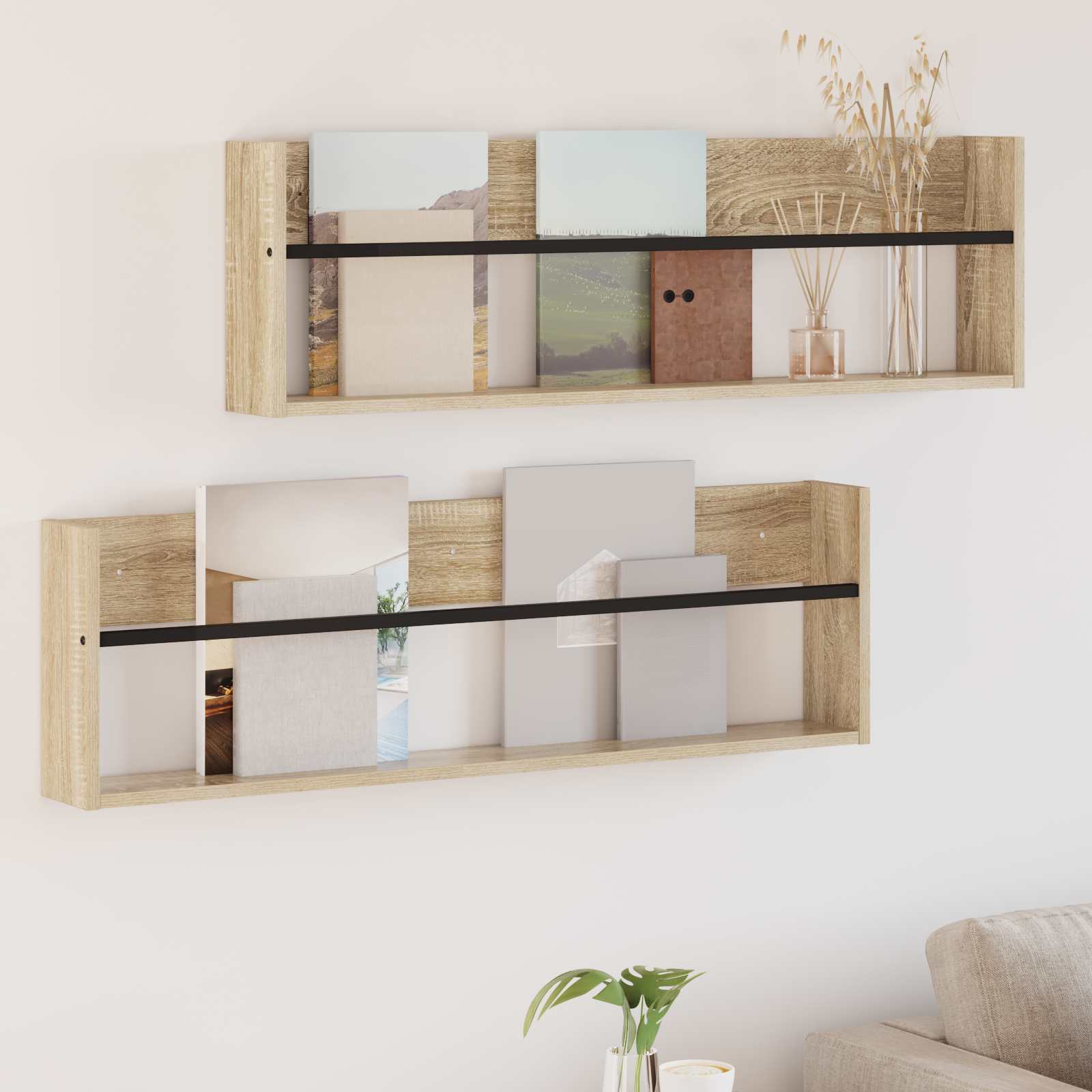 vidaXL Tijdschrift Rek Zwart Eiken 60 x 12 x 30 cm Bewerkt hout