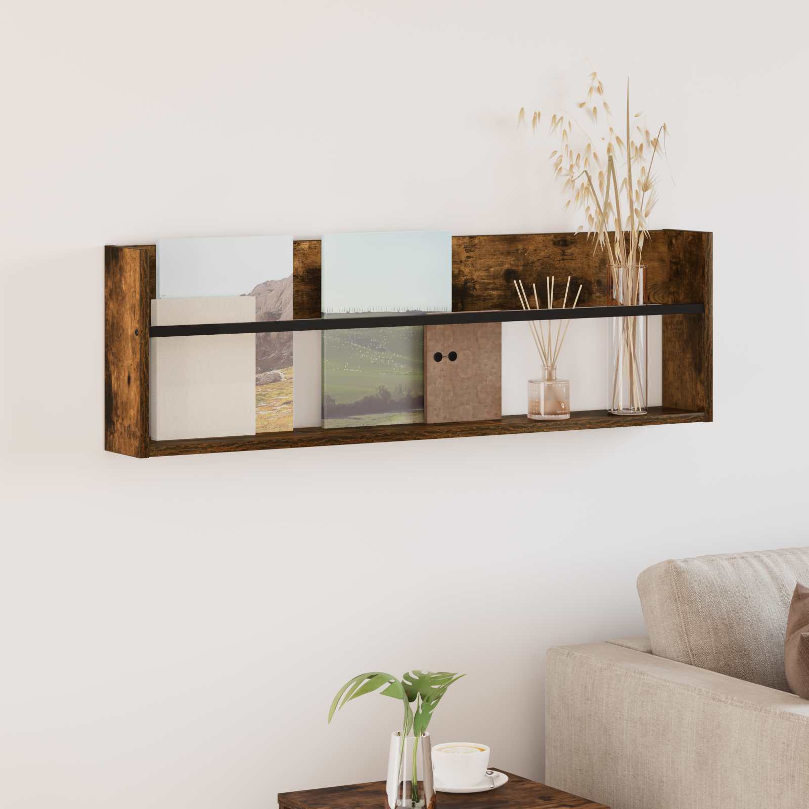 vidaXL Tijdschrift Rek Zwart Eiken 60 x 12 x 30 cm Bewerkt hout