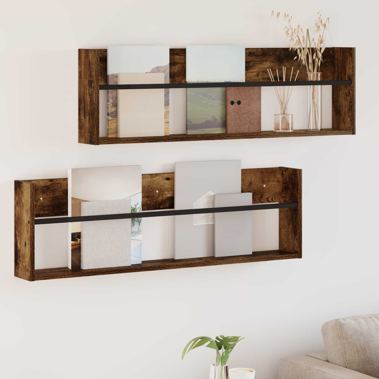 vidaXL Tijdschrift Rek Zwart Eiken 60 x 12 x 30 cm Bewerkt hout