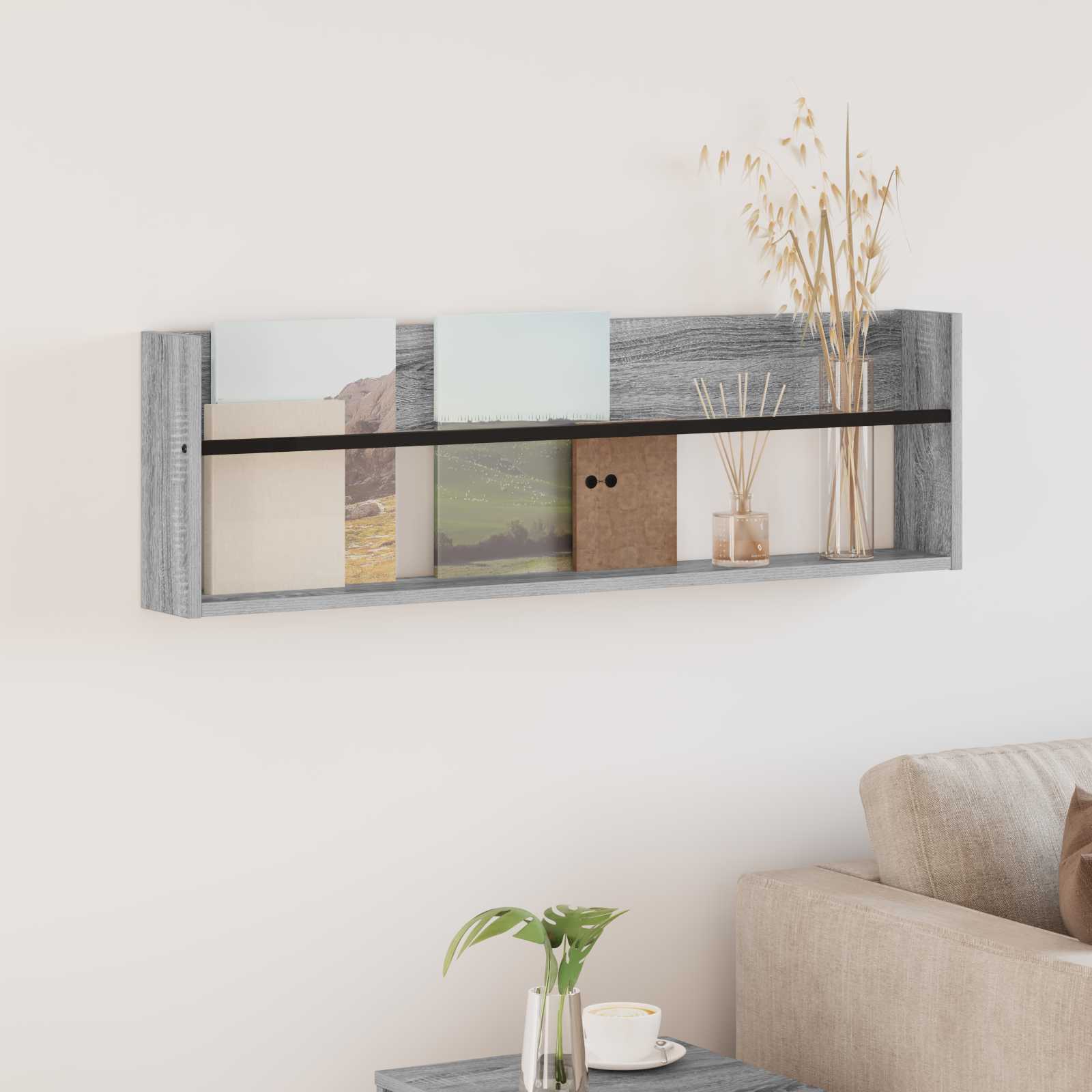 vidaXL Tijdschrift Rek Zwart Eiken 60 x 12 x 30 cm Bewerkt hout