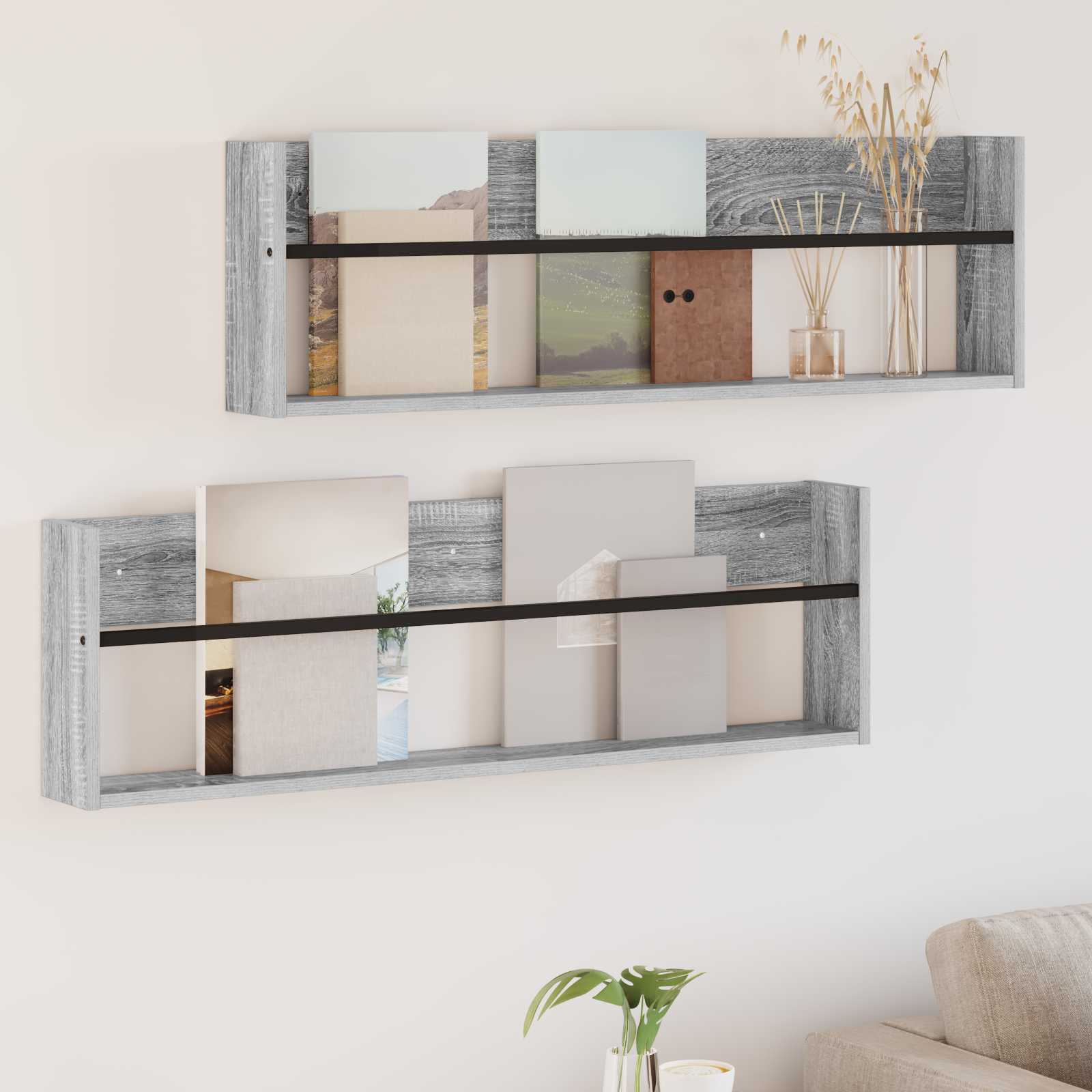 vidaXL Tijdschrift Rek Zwart Eiken 60 x 12 x 30 cm Bewerkt hout