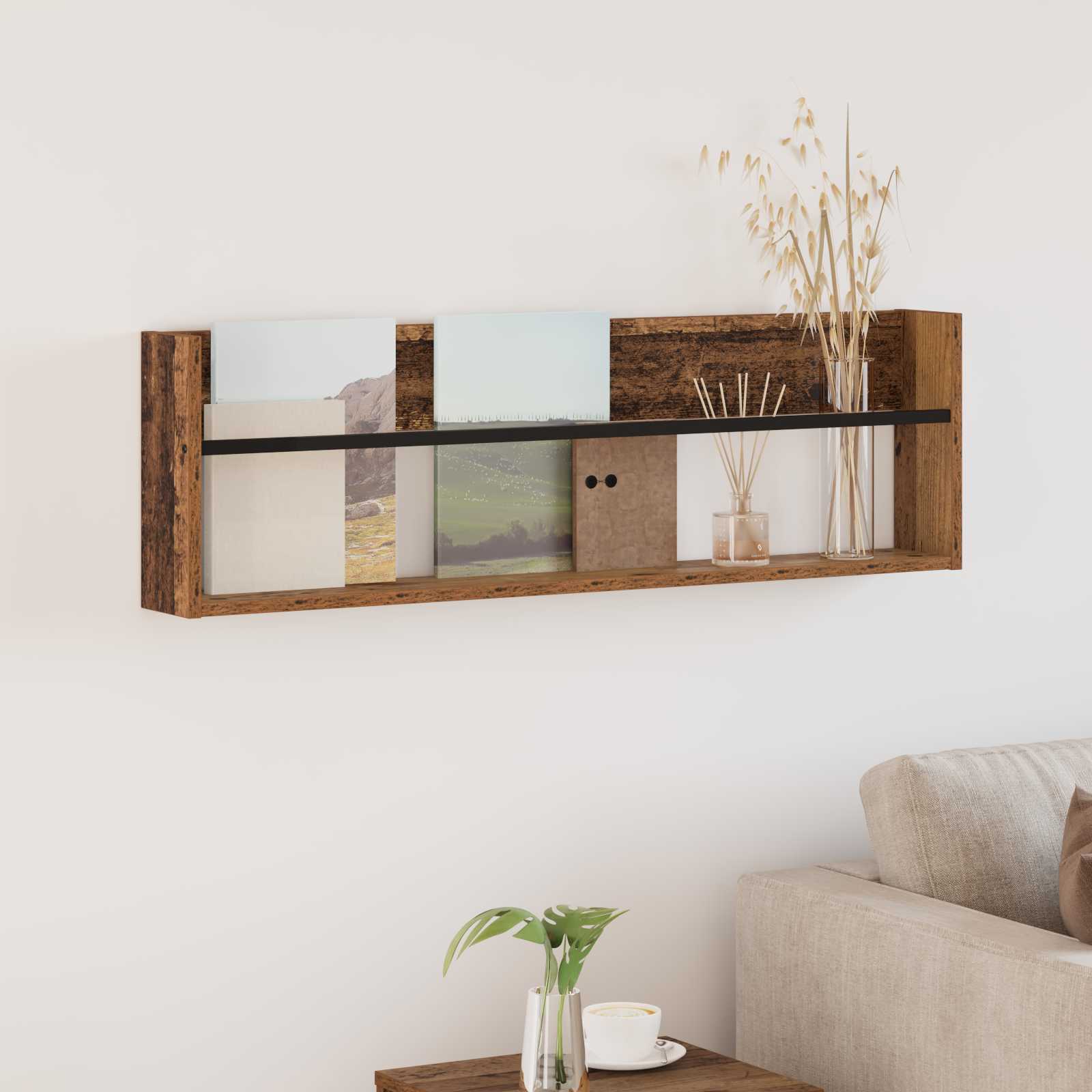 vidaXL Tijdschrift Rek Zwart Eiken 60 x 12 x 30 cm Bewerkt hout