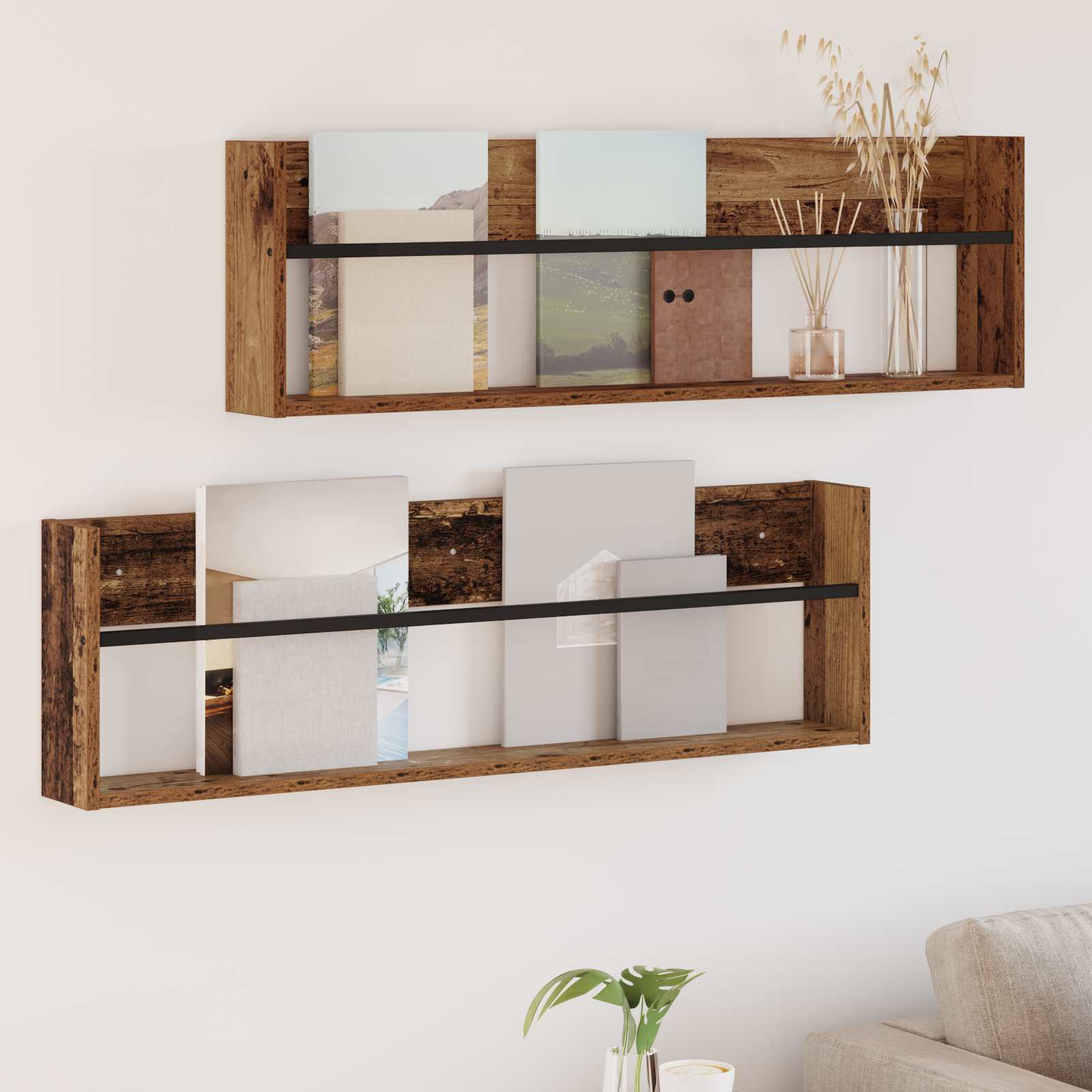 vidaXL Tijdschrift Rek Zwart Eiken 60 x 12 x 30 cm Bewerkt hout