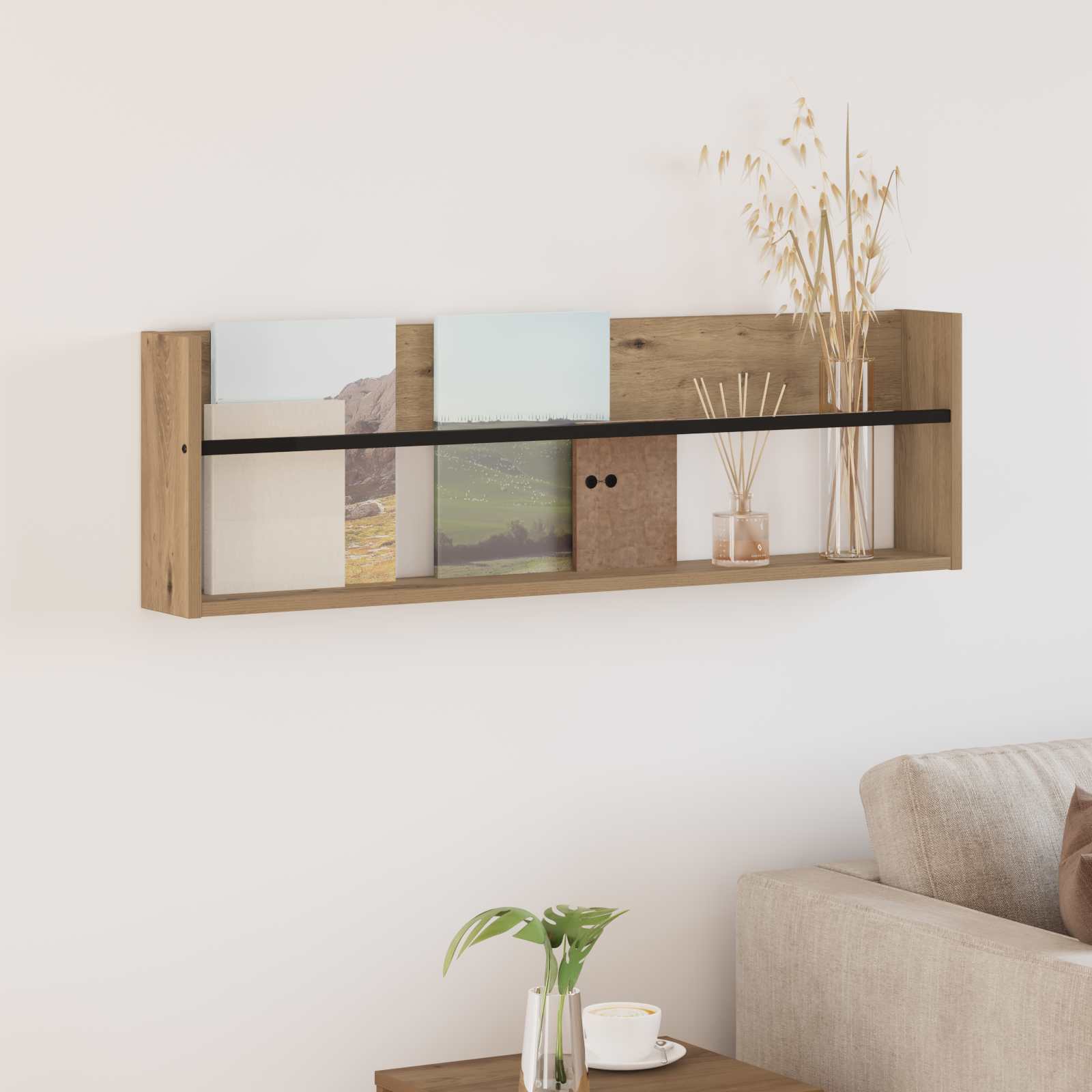vidaXL Tijdschrift Rek Zwart Eiken 60 x 12 x 30 cm Bewerkt hout