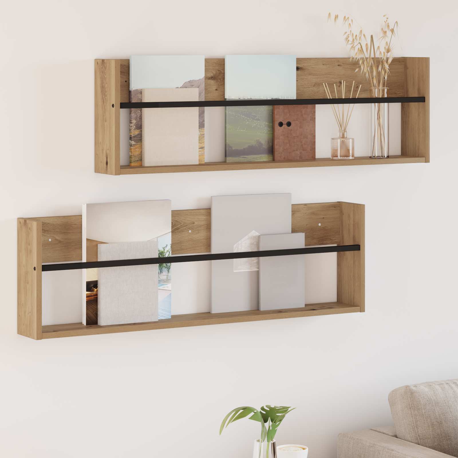 vidaXL Tijdschrift Rek Zwart Eiken 60 x 12 x 30 cm Bewerkt hout