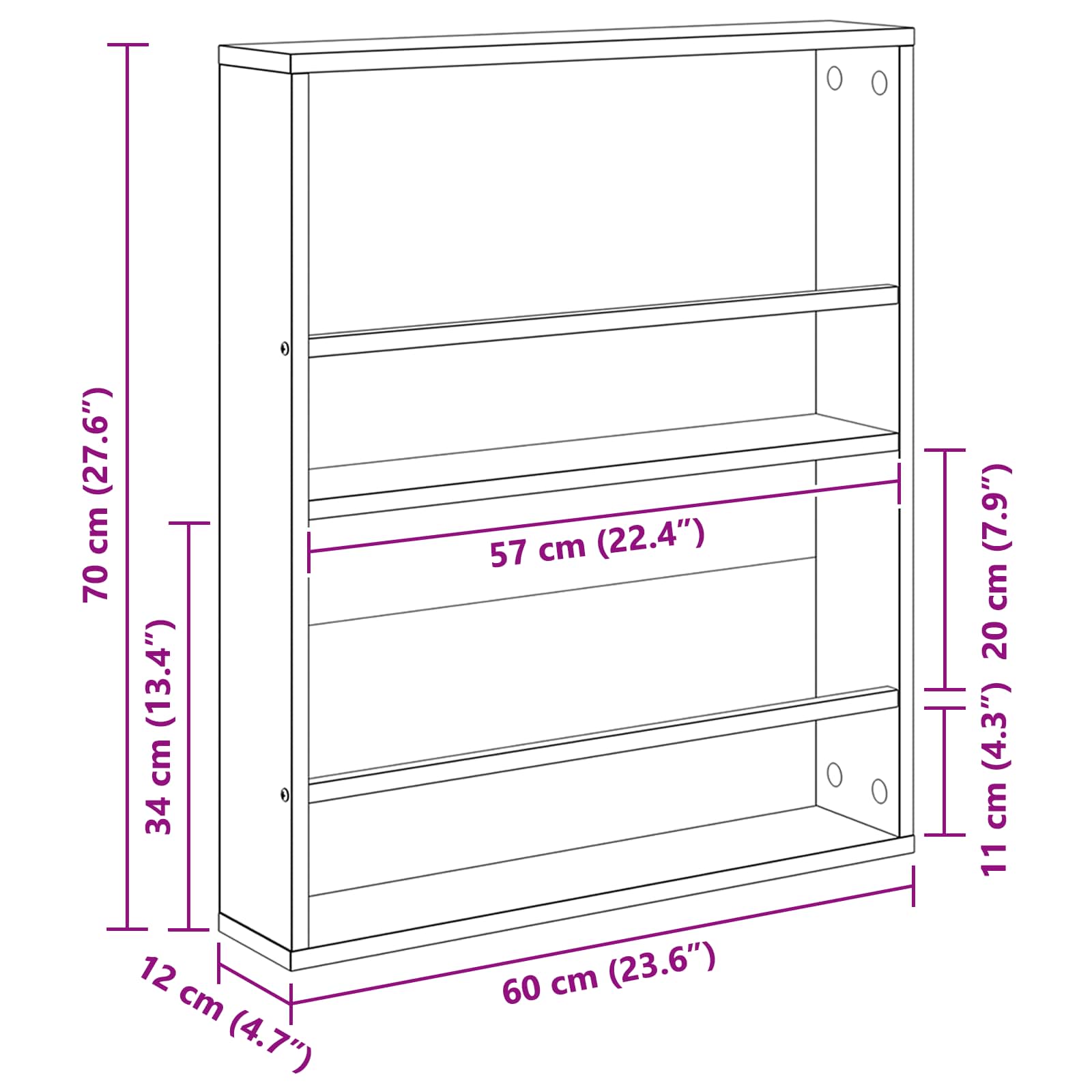 vidaXL Tijdschrift Rek Zwart Eiken 60 x 12 x 70 cm Bewerkt hout