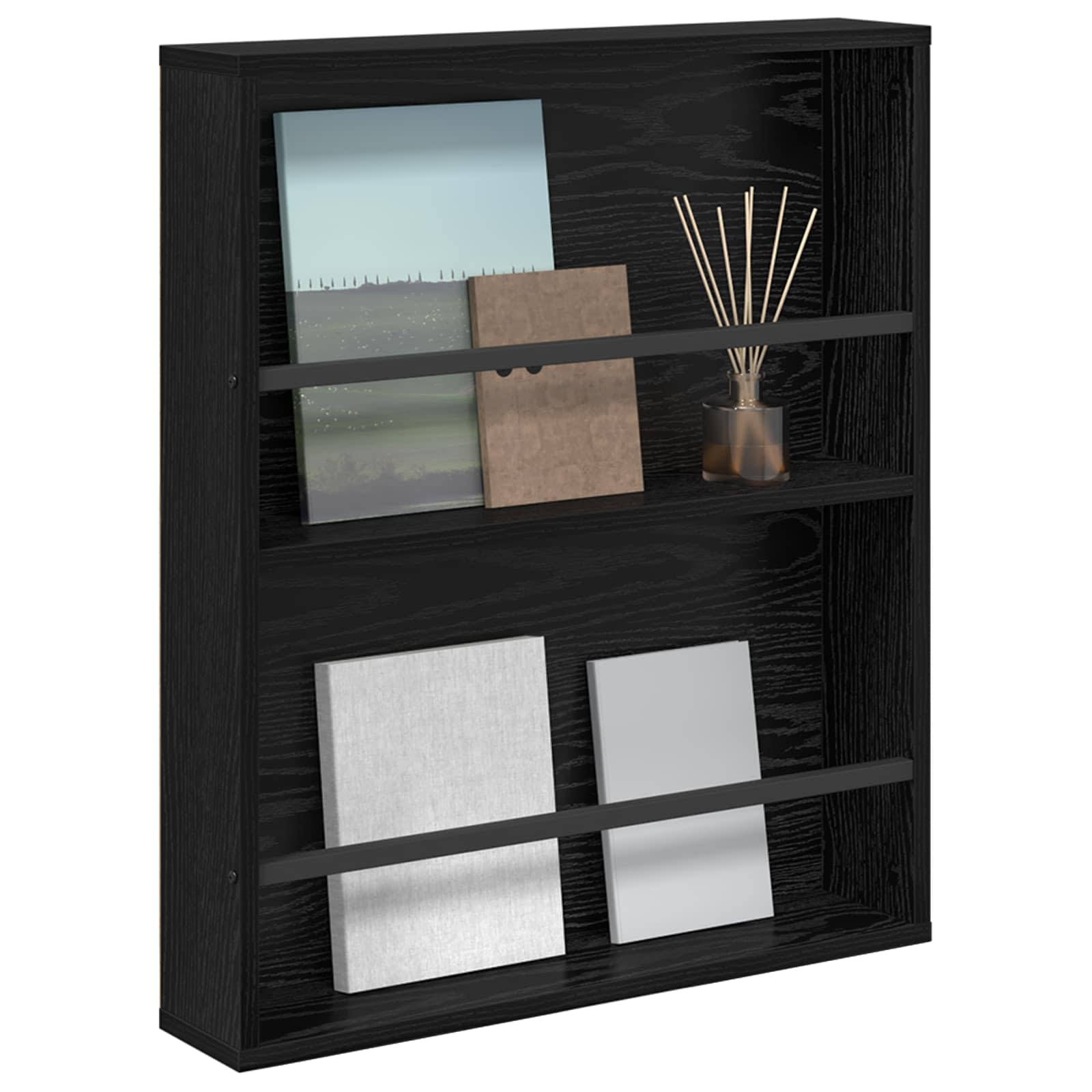 vidaXL Tijdschrift Rek Zwart Eiken 60 x 12 x 70 cm Bewerkt hout