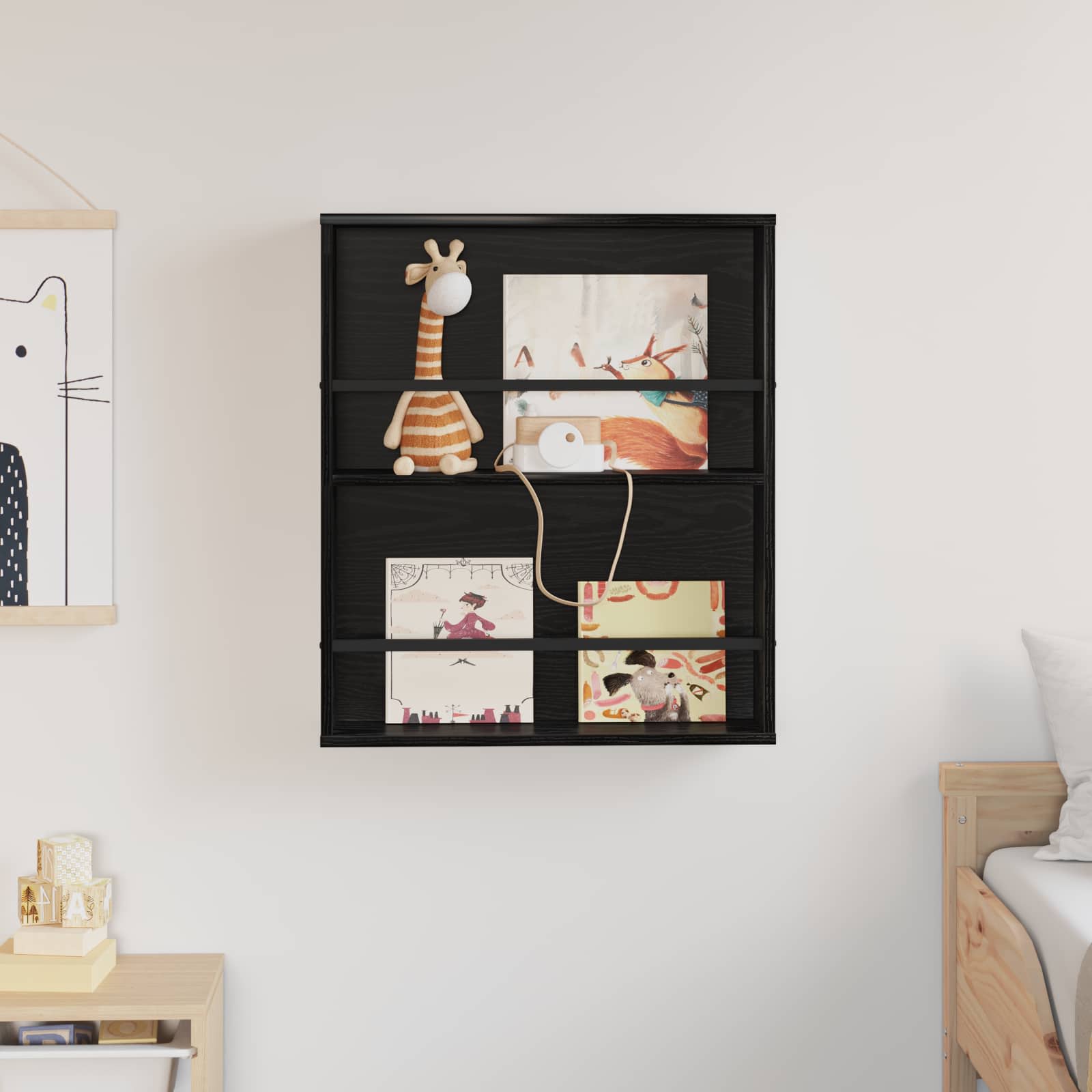 vidaXL Tijdschrift Rek Zwart Eiken 60 x 12 x 70 cm Bewerkt hout
