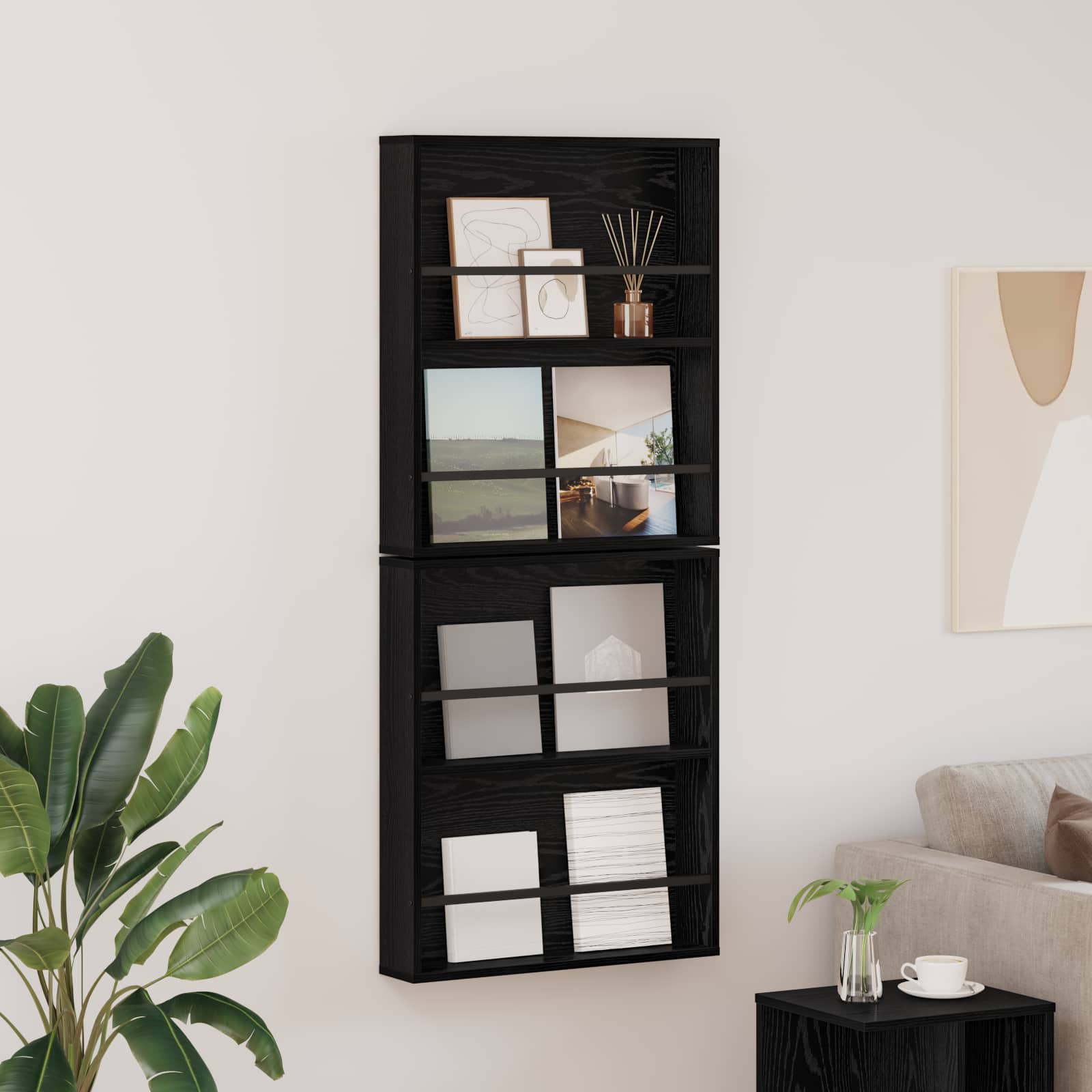 vidaXL Tijdschrift Rek Zwart Eiken 60 x 12 x 70 cm Bewerkt hout