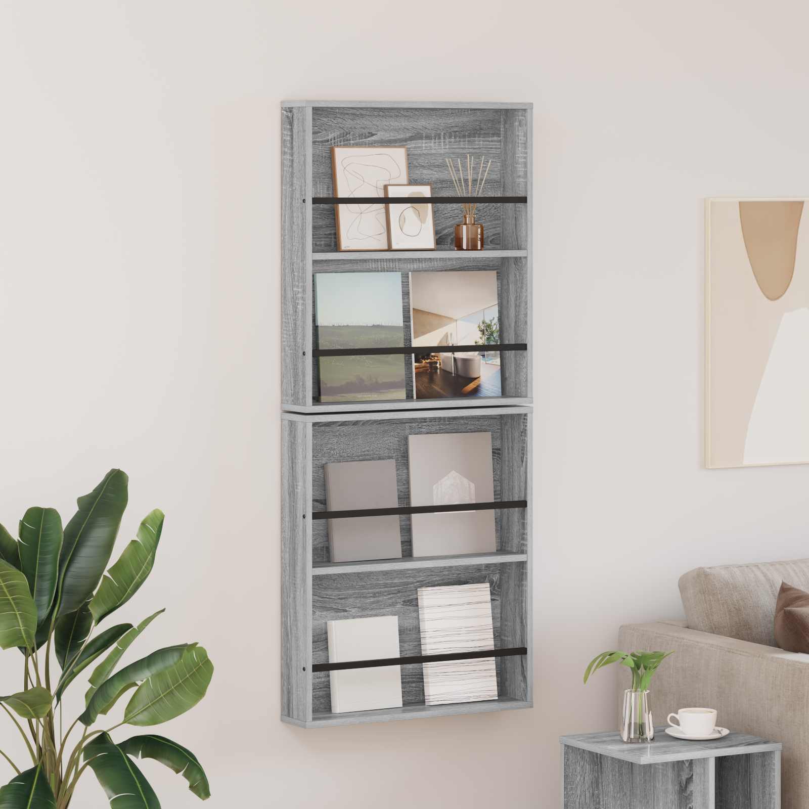 vidaXL Tijdschrift Rek Zwart Eiken 60 x 12 x 70 cm Bewerkt hout