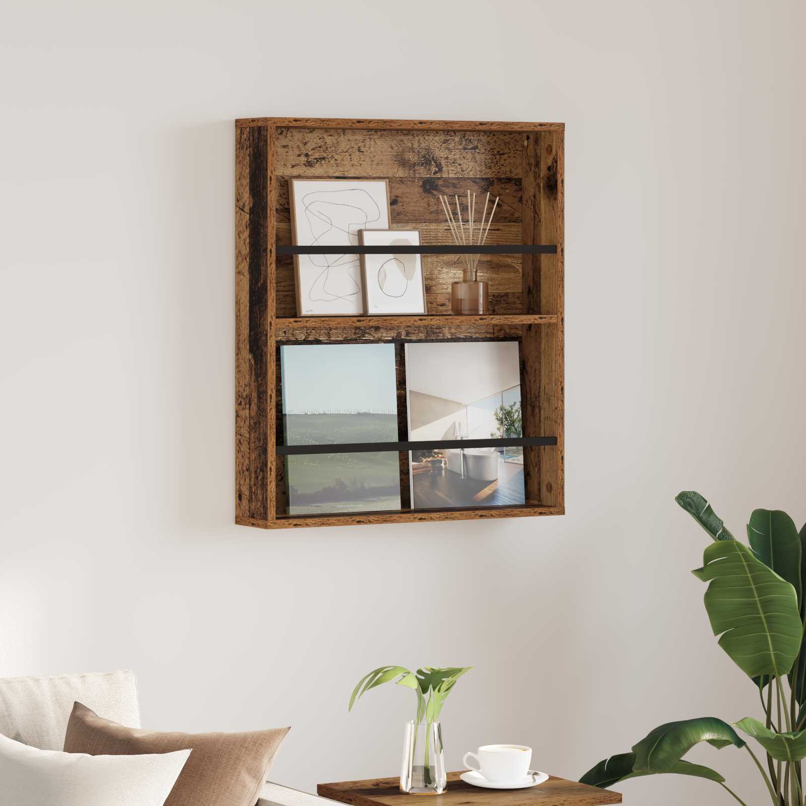 vidaXL Tijdschrift Rek Zwart Eiken 60 x 12 x 70 cm Bewerkt hout