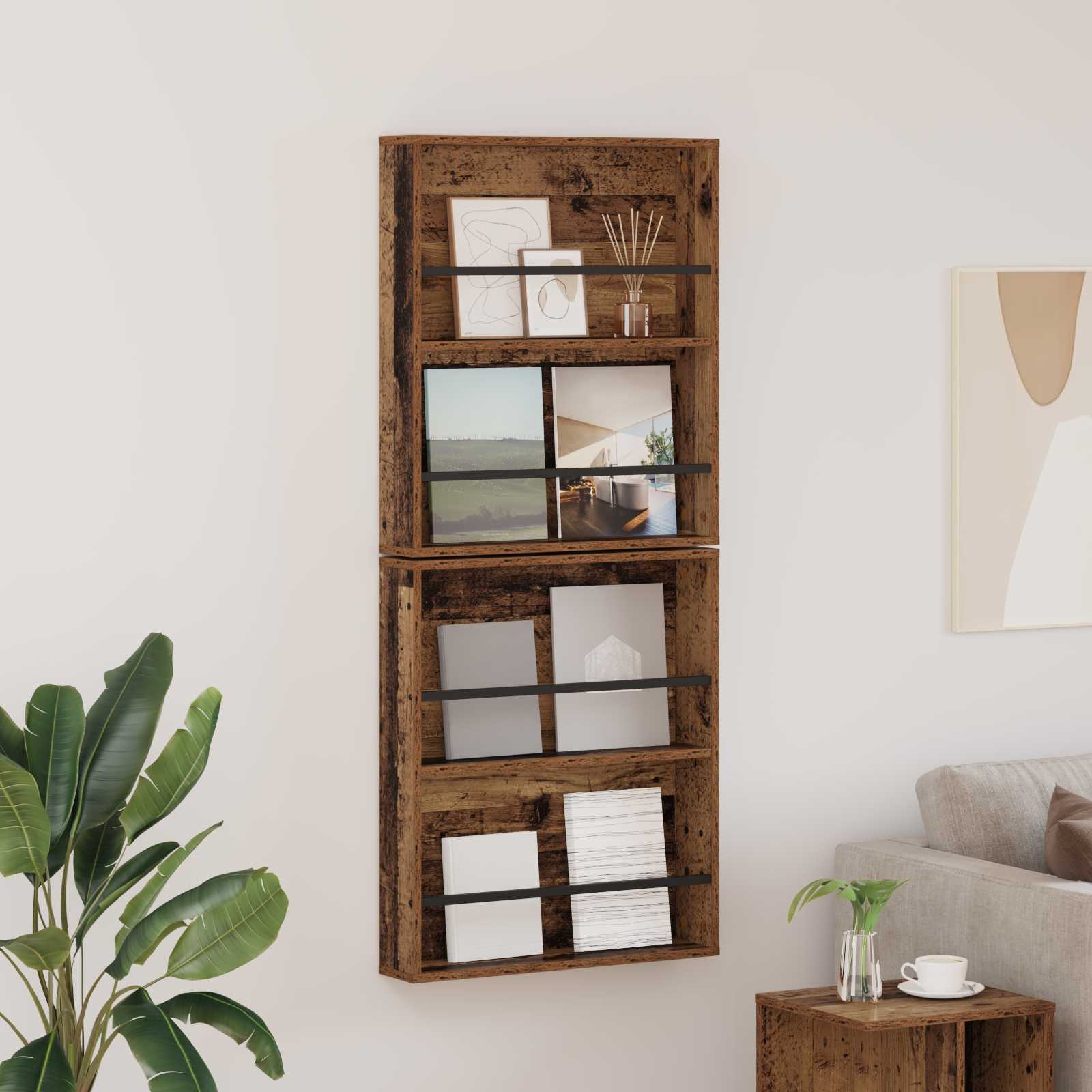 vidaXL Tijdschrift Rek Zwart Eiken 60 x 12 x 70 cm Bewerkt hout