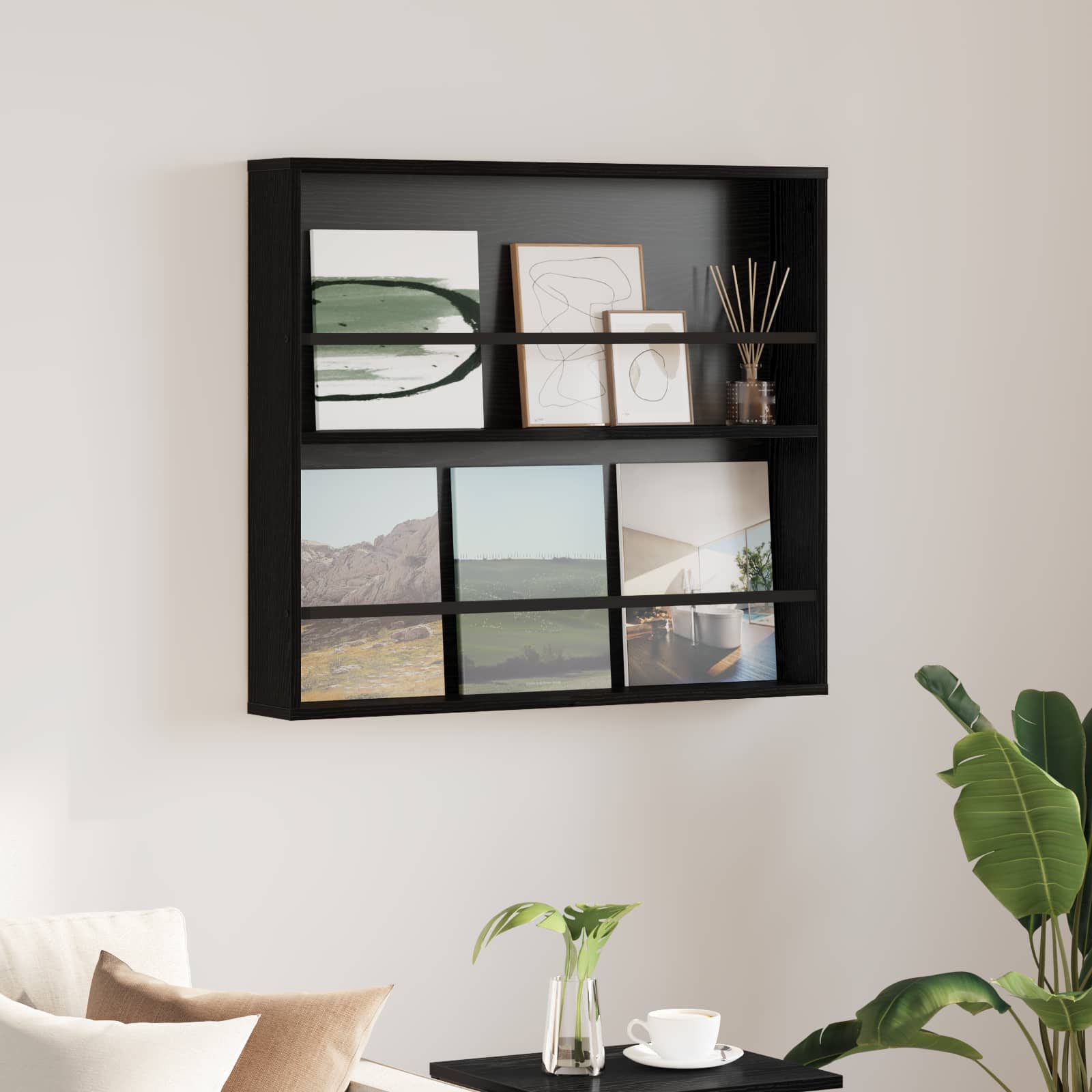 vidaXL Tijdschrift Rek Zwart Eiken 60 x 12 x 70 cm Bewerkt hout