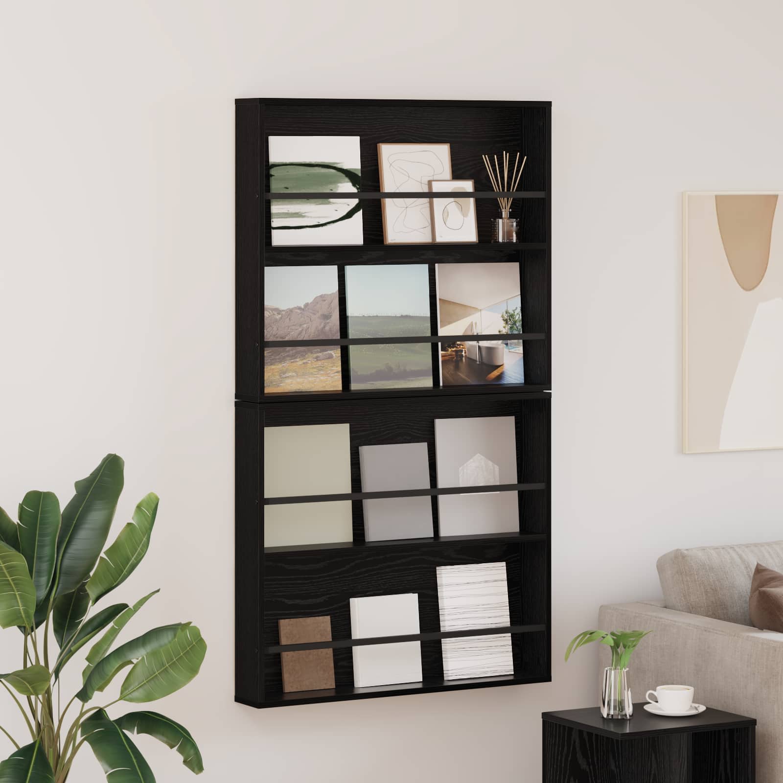 vidaXL Tijdschrift Rek Zwart Eiken 60 x 12 x 70 cm Bewerkt hout