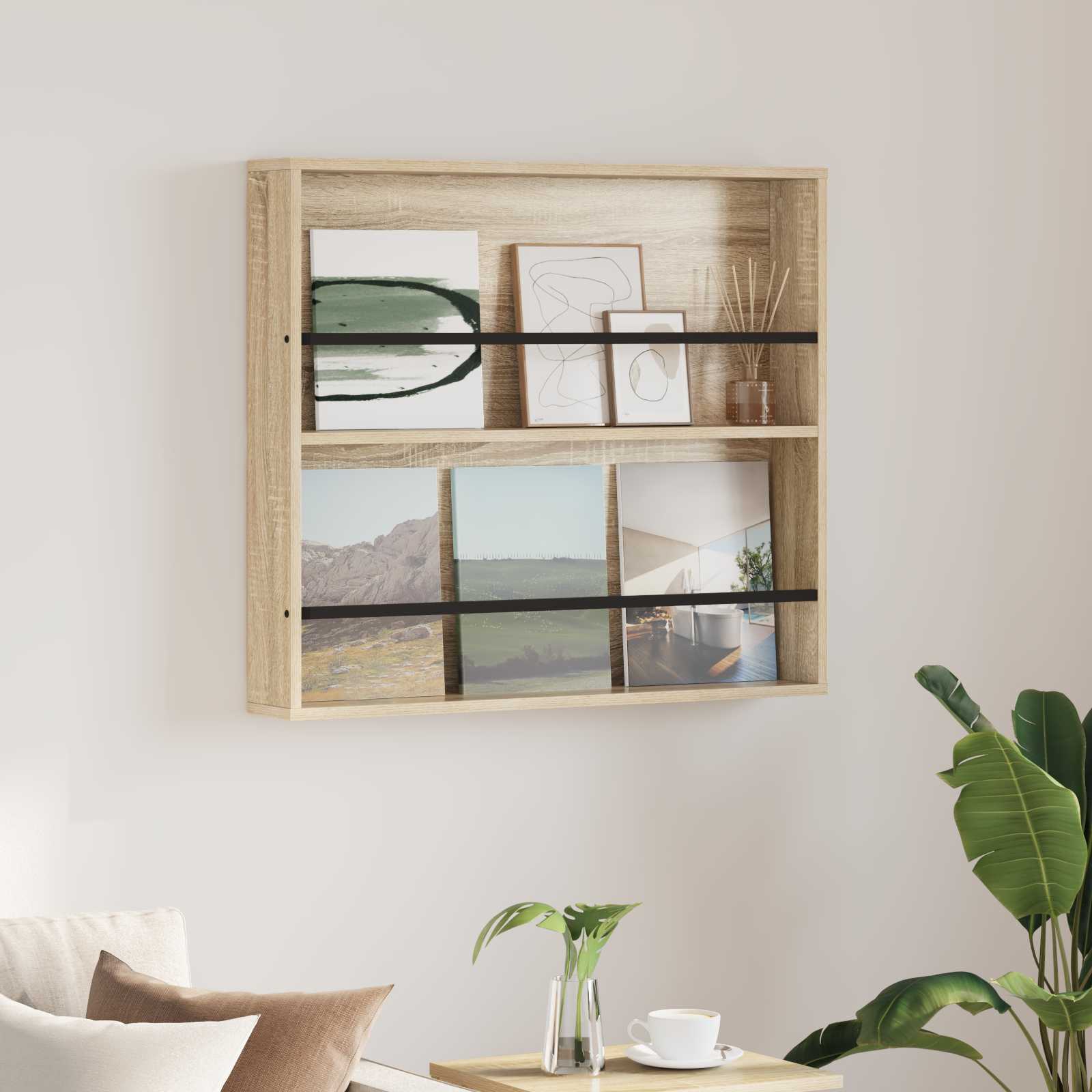 vidaXL Tijdschrift Rek Zwart Eiken 60 x 12 x 70 cm Bewerkt hout
