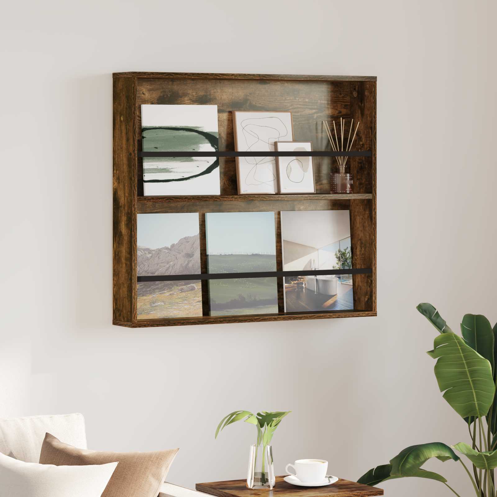 vidaXL Tijdschrift Rek Zwart Eiken 60 x 12 x 70 cm Bewerkt hout