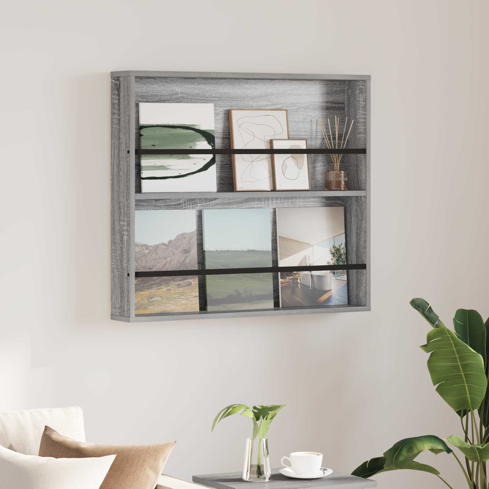 vidaXL Tijdschrift Rek Zwart Eiken 60 x 12 x 70 cm Bewerkt hout