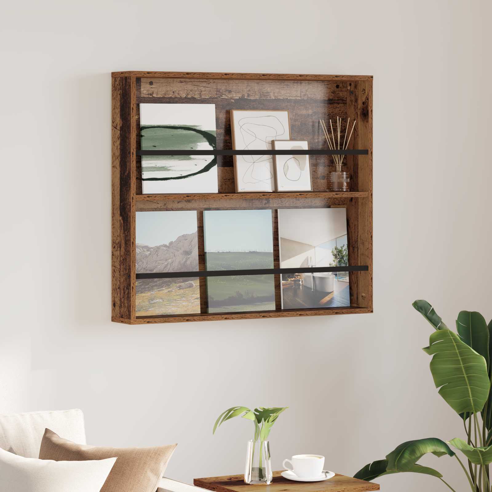 vidaXL Tijdschrift Rek Zwart Eiken 60 x 12 x 70 cm Bewerkt hout