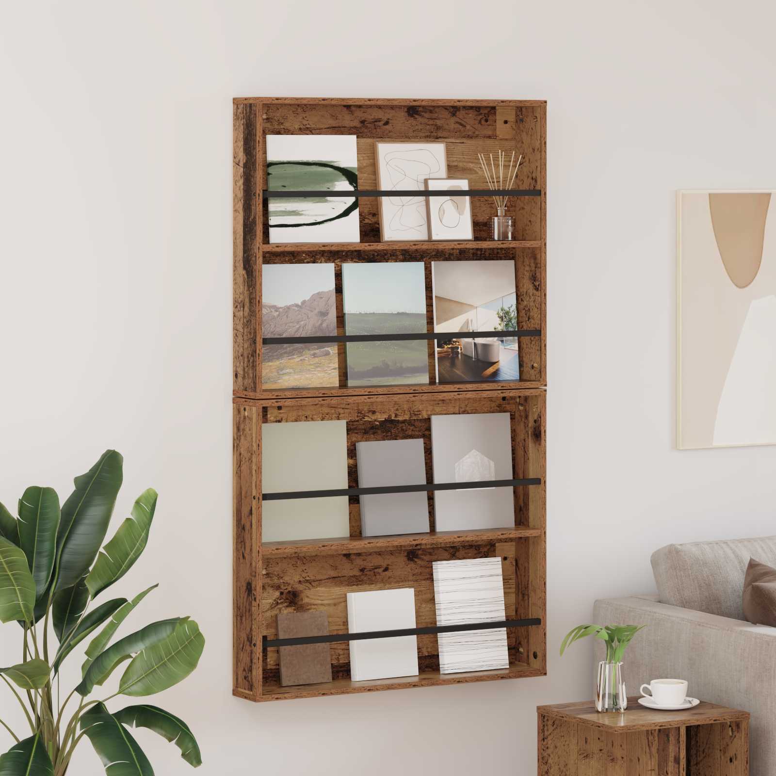 vidaXL Tijdschrift Rek Zwart Eiken 60 x 12 x 70 cm Bewerkt hout