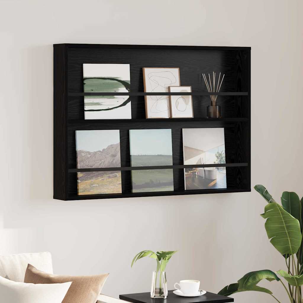 vidaXL Tijdschrift Rek Zwart Eiken 60 x 12 x 70 cm Bewerkt hout