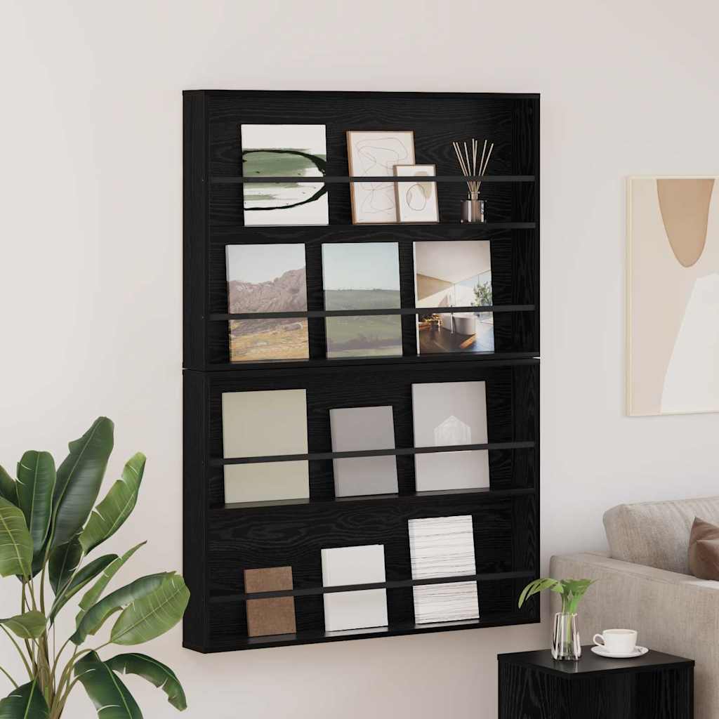 vidaXL Tijdschrift Rek Zwart Eiken 60 x 12 x 70 cm Bewerkt hout